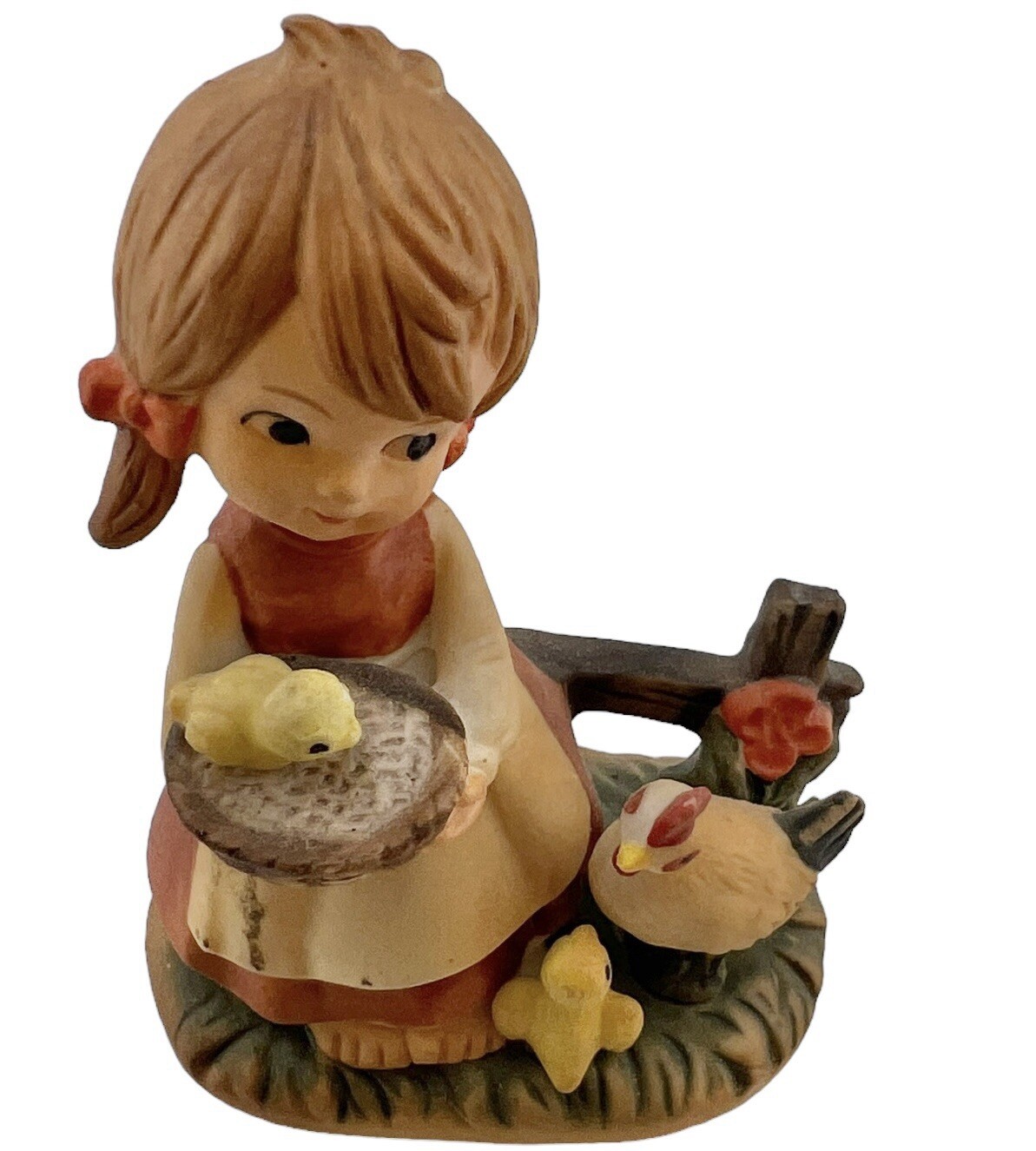Vintage Napcoware Tiny Tots Figurine Ceramic Girl Feeding Chickens 2.5”
