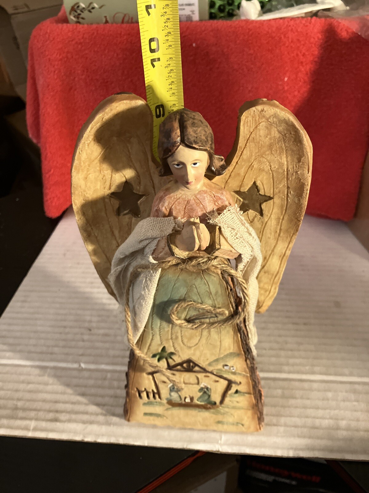 Hand Carved Angel With Nativity Scene. DWK132