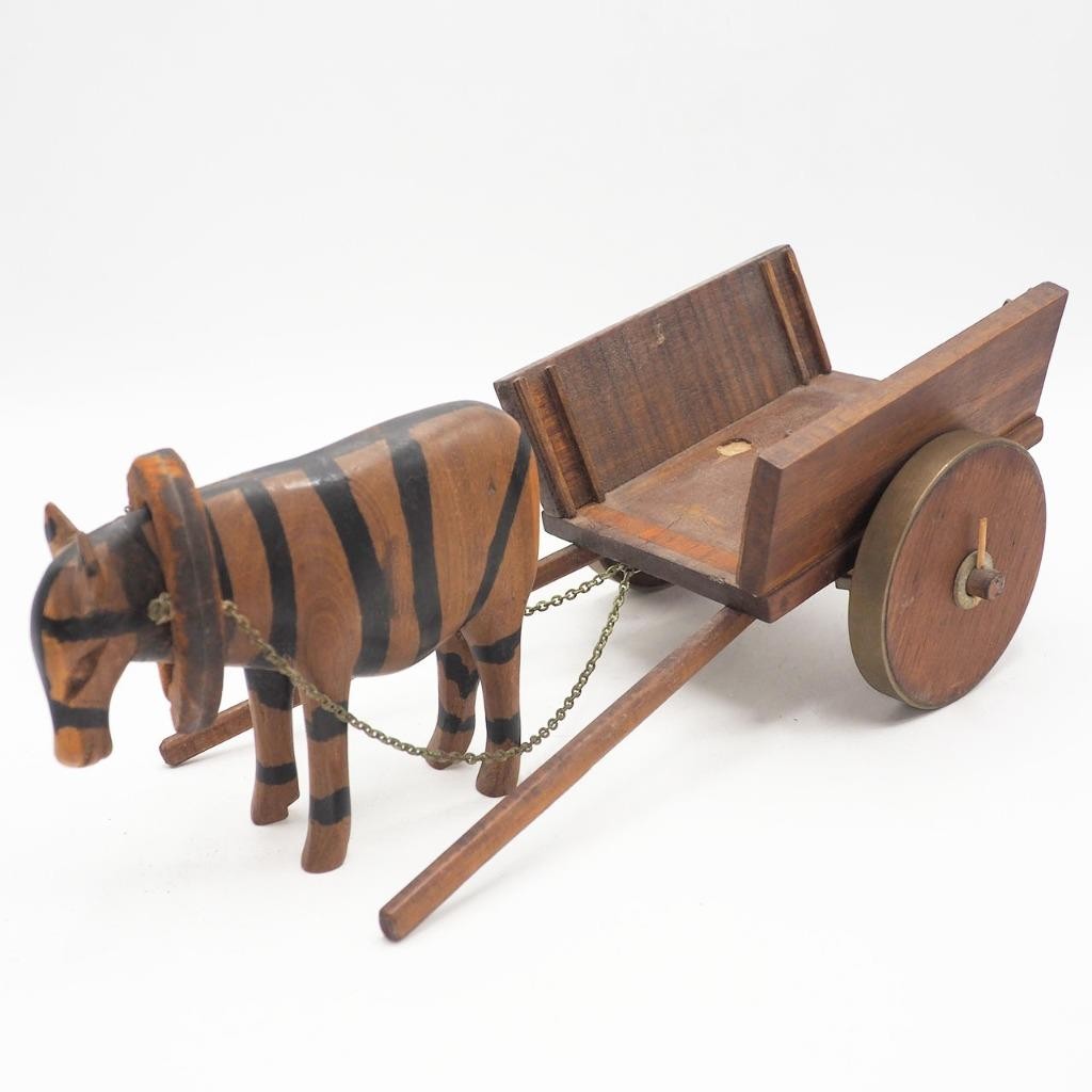 Hand Carved Wood Mule w/ Cart 1950’s