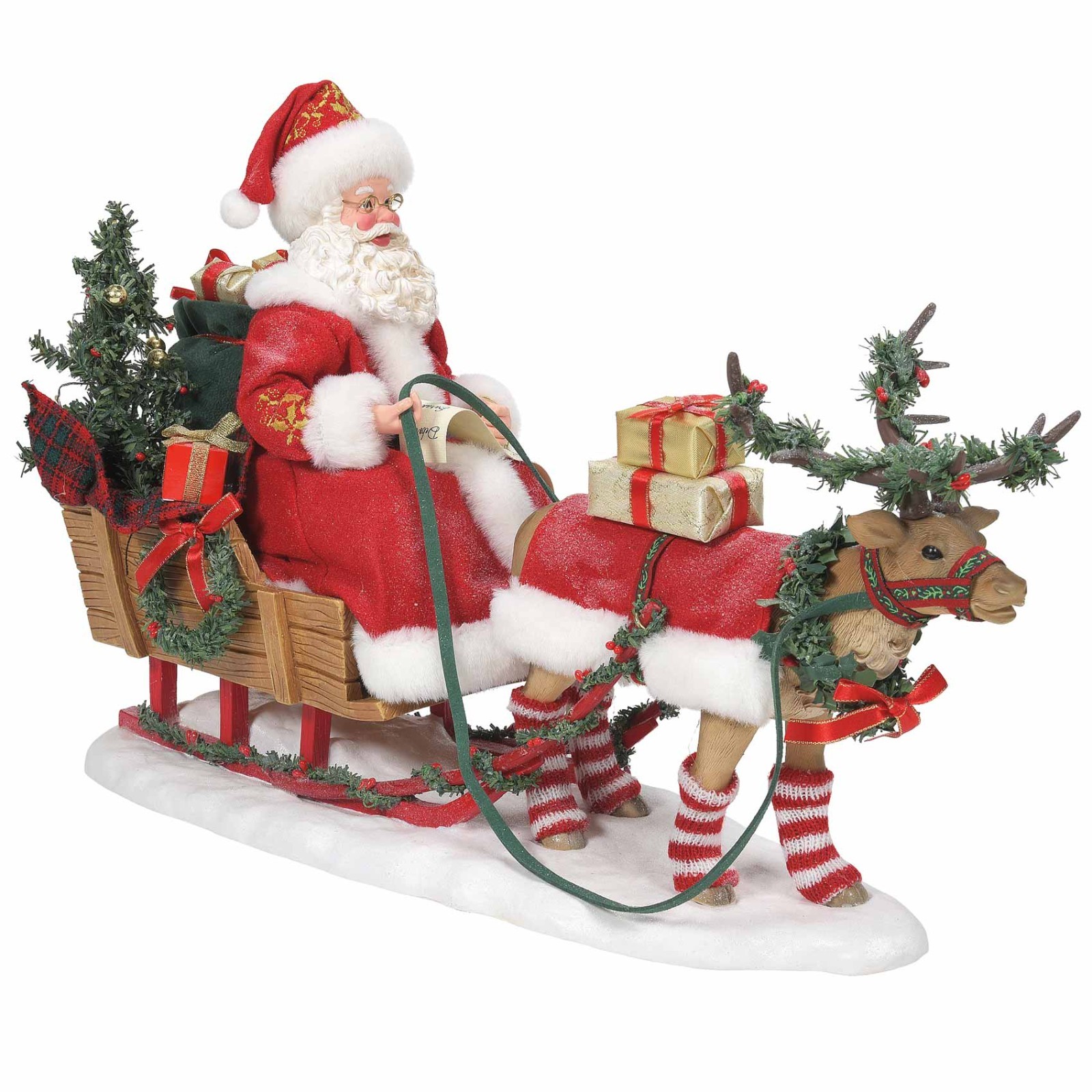 Possible Dreams Santa, Sleigh and Reindeer 19in Long Figurine Department 56 New