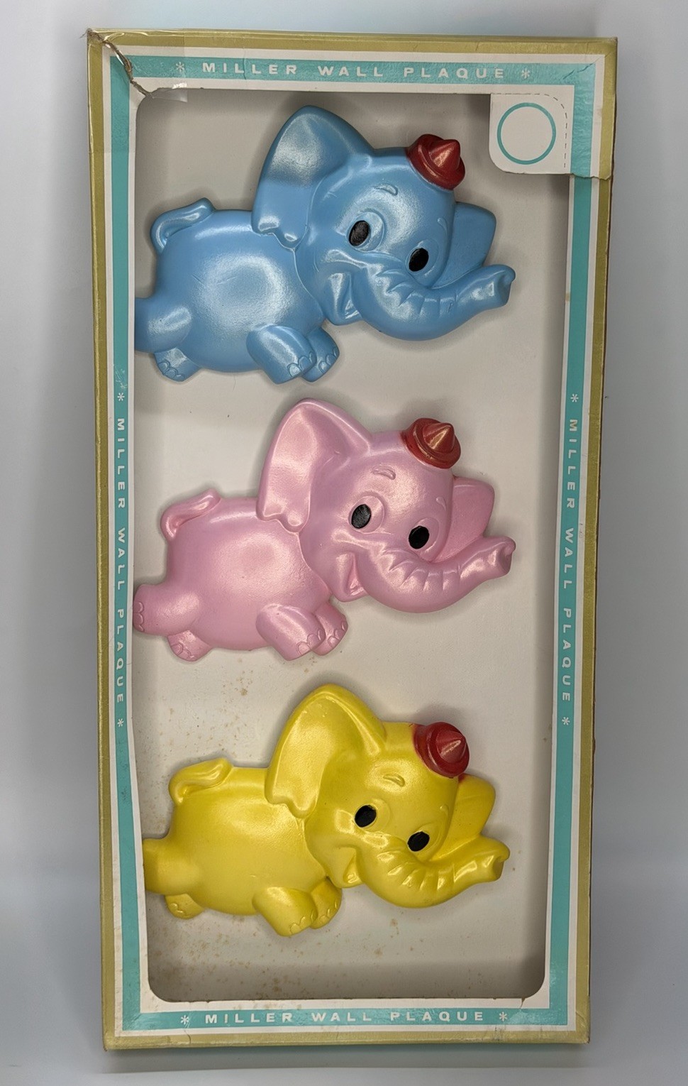 Vtg. MCM Miller Chalkware Kitschy Elephant Wall Plaques Anthropomorphic-1972