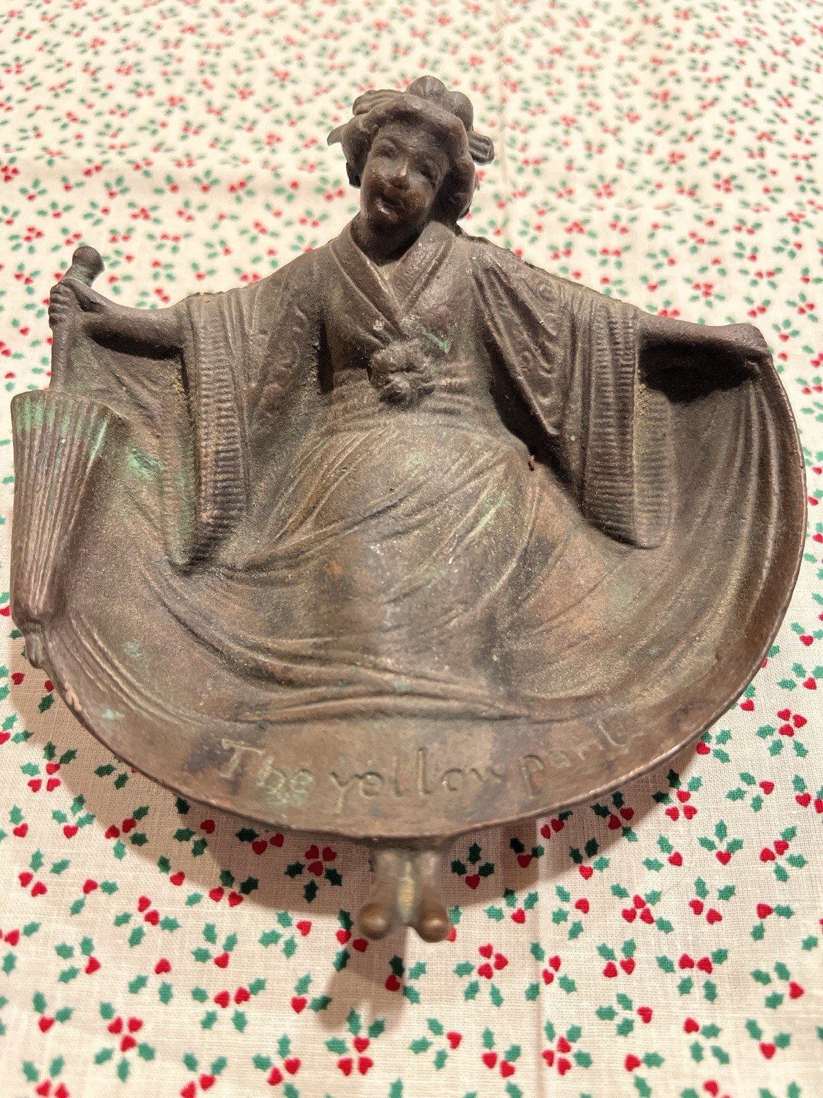 Antique Brass Bronze Figural Lady Wall Pocket “The Yellow Paril” Risqué Match