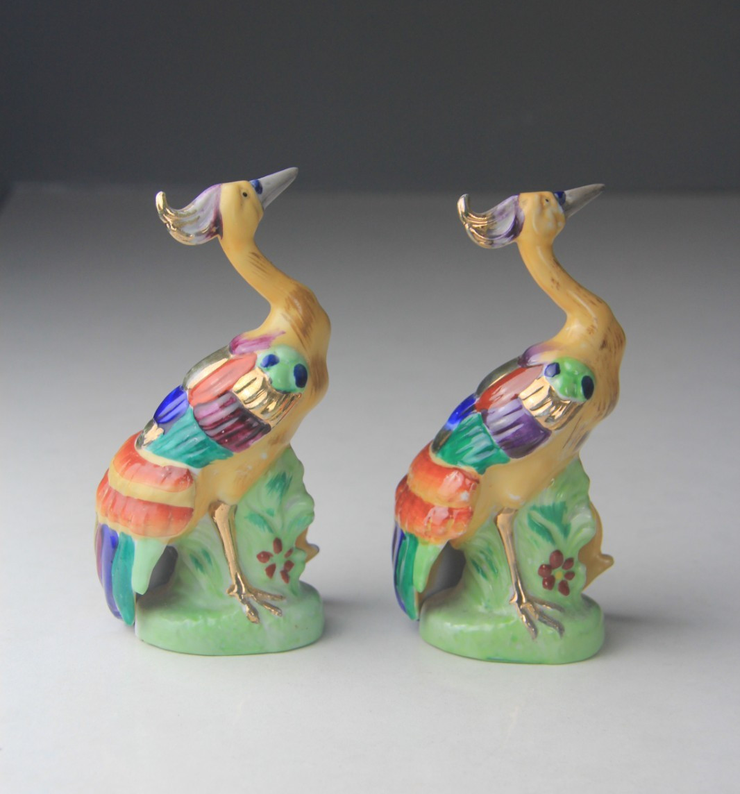 VTG Occupied Japan Multi-Colored Pheasant Bird Figurines w/ Long Tail Feathers