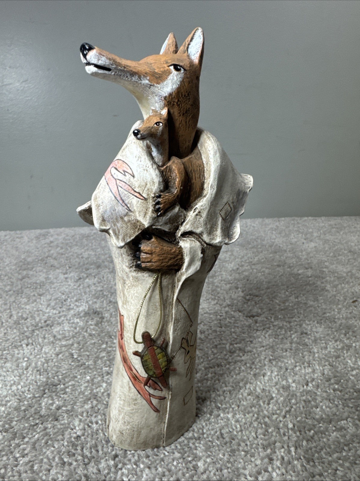 Robert Shields Signed Coyote Mother & Pup Southwest Figurine 8.5″