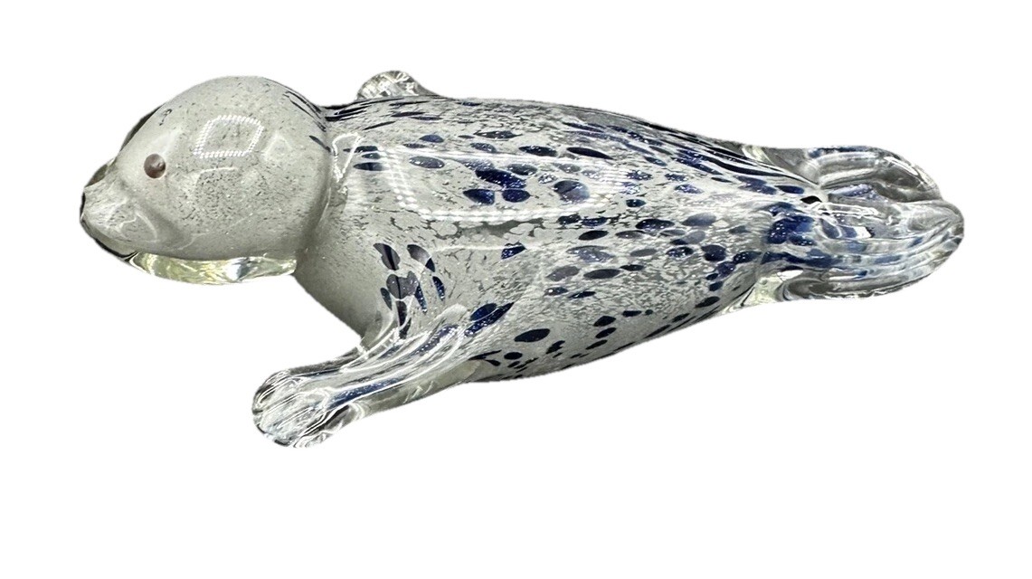 Vintage Paperweight Seal Shaped Gray Blue Dynasty Gallery 1951 Solid Glass