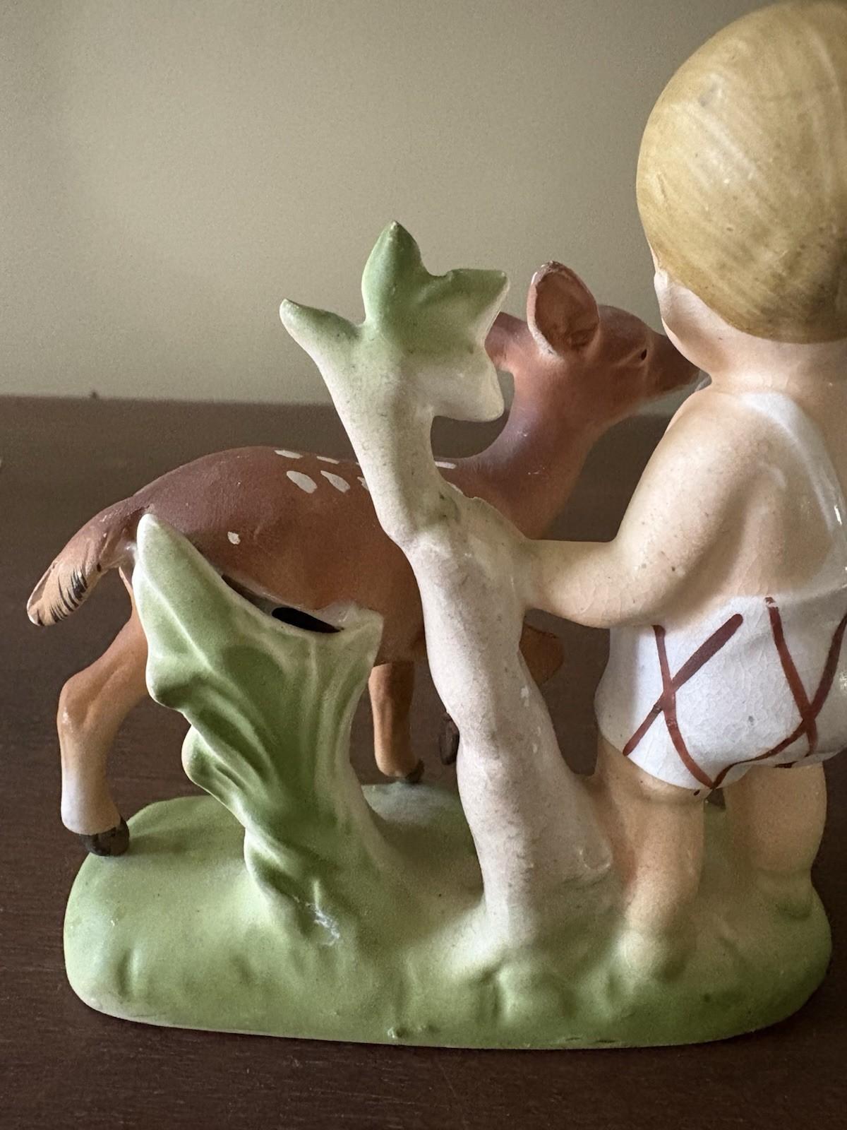 Vintage Child With Fawn 4” Porcelain Figurine Woodland Nursery Decor