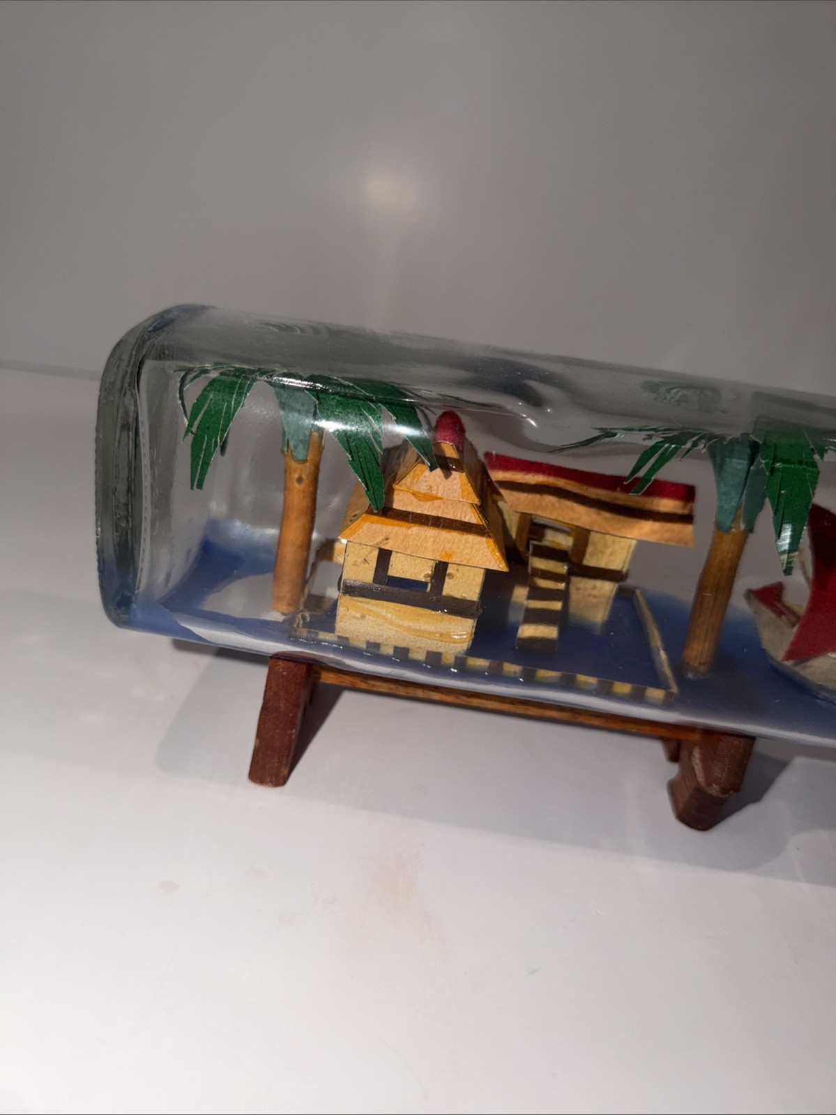 Vintage MCM Philippines Folk Art Village Diorama In A Bottle Tropical Décor