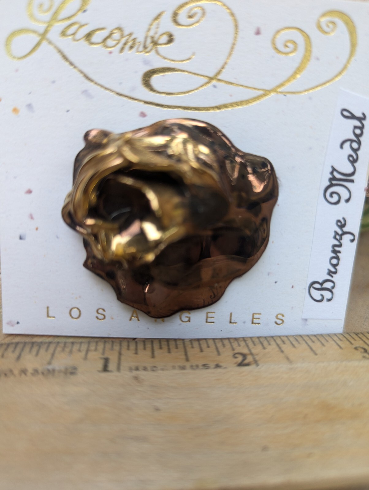 Bronze Medal- Gold Trimmed WhimsiClay Brooch With Metallic Halo Luster Finish