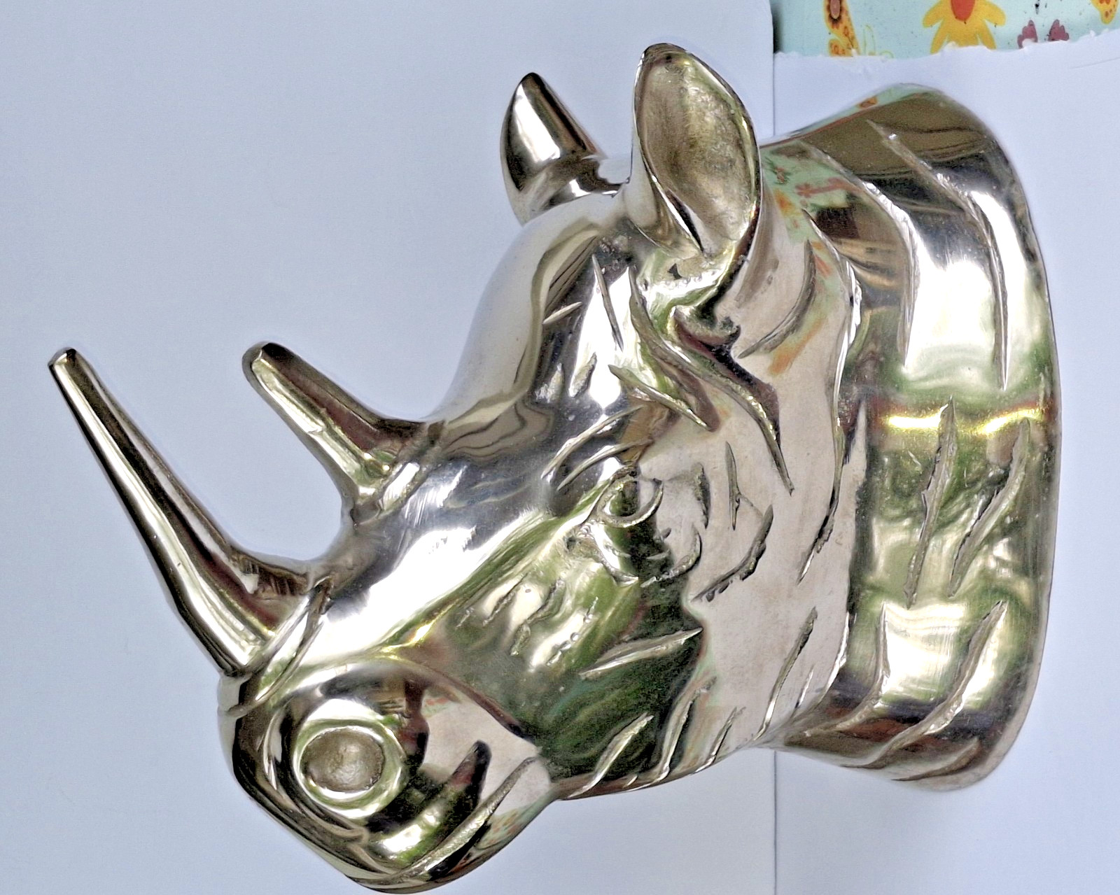 Cast Metal 12″ Rhinoceros Head Wall Mount Huge Animal Plaque Decor Industrial
