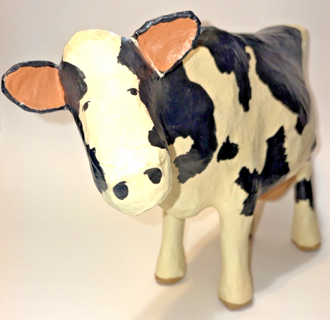Linda & John Beazley Paper Mache Cow Bovine Parsley Junction Handcrafted ’94 SEE