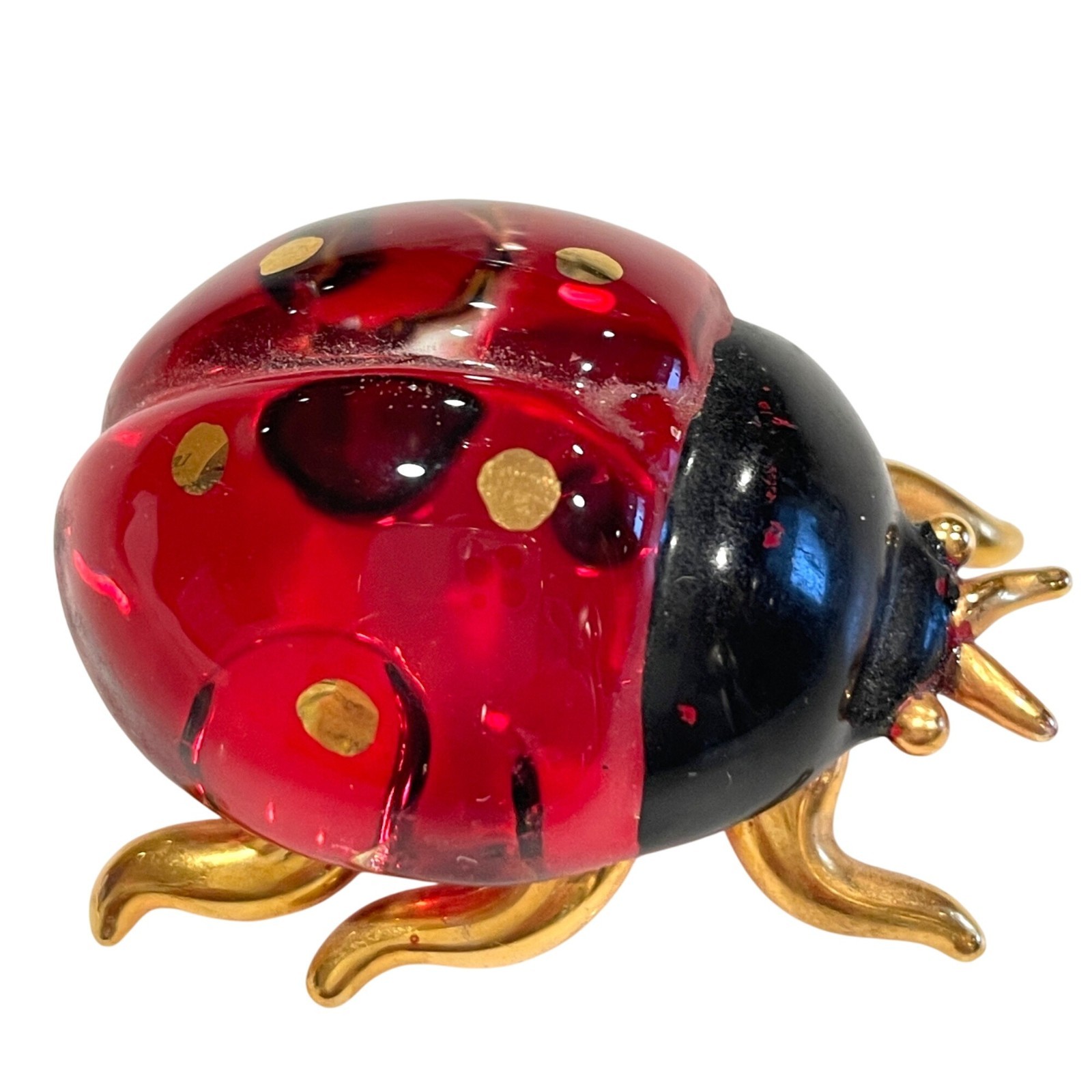 Handcrafted Glass Ladybug Figurine Red Black Gold Good Luck Charm