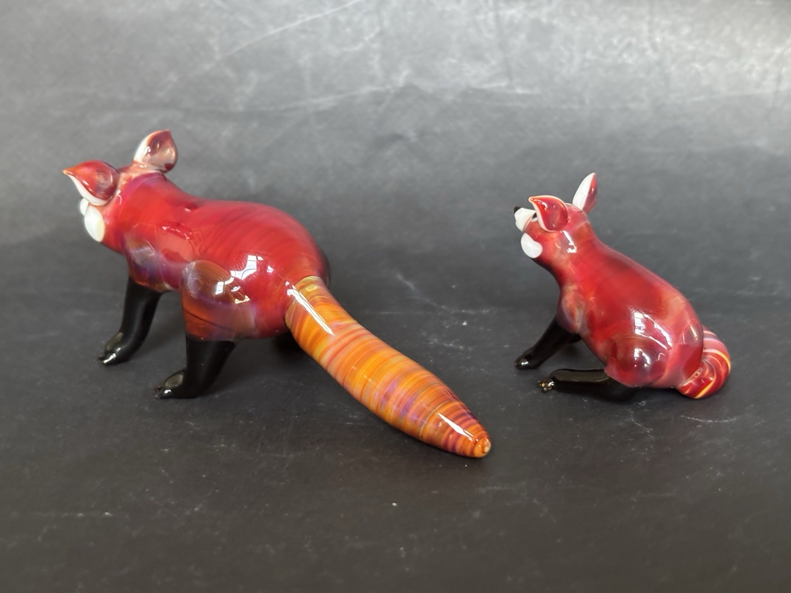 Suellen Fowler Two Glass Red Panda Figurines