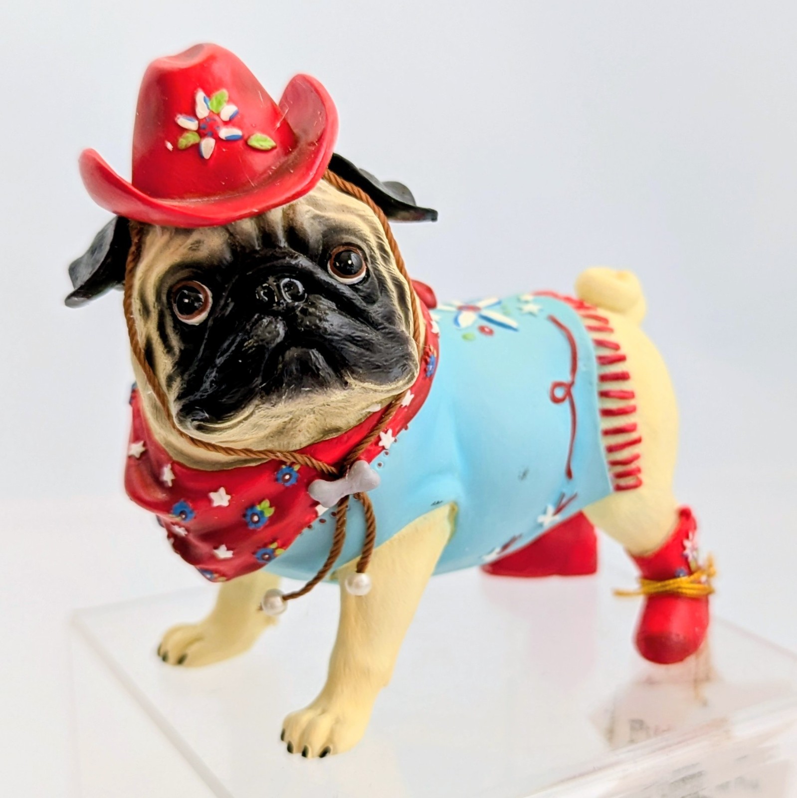 Westland Pugnacious Cowboy Pug Dog Figurine In Box 4″