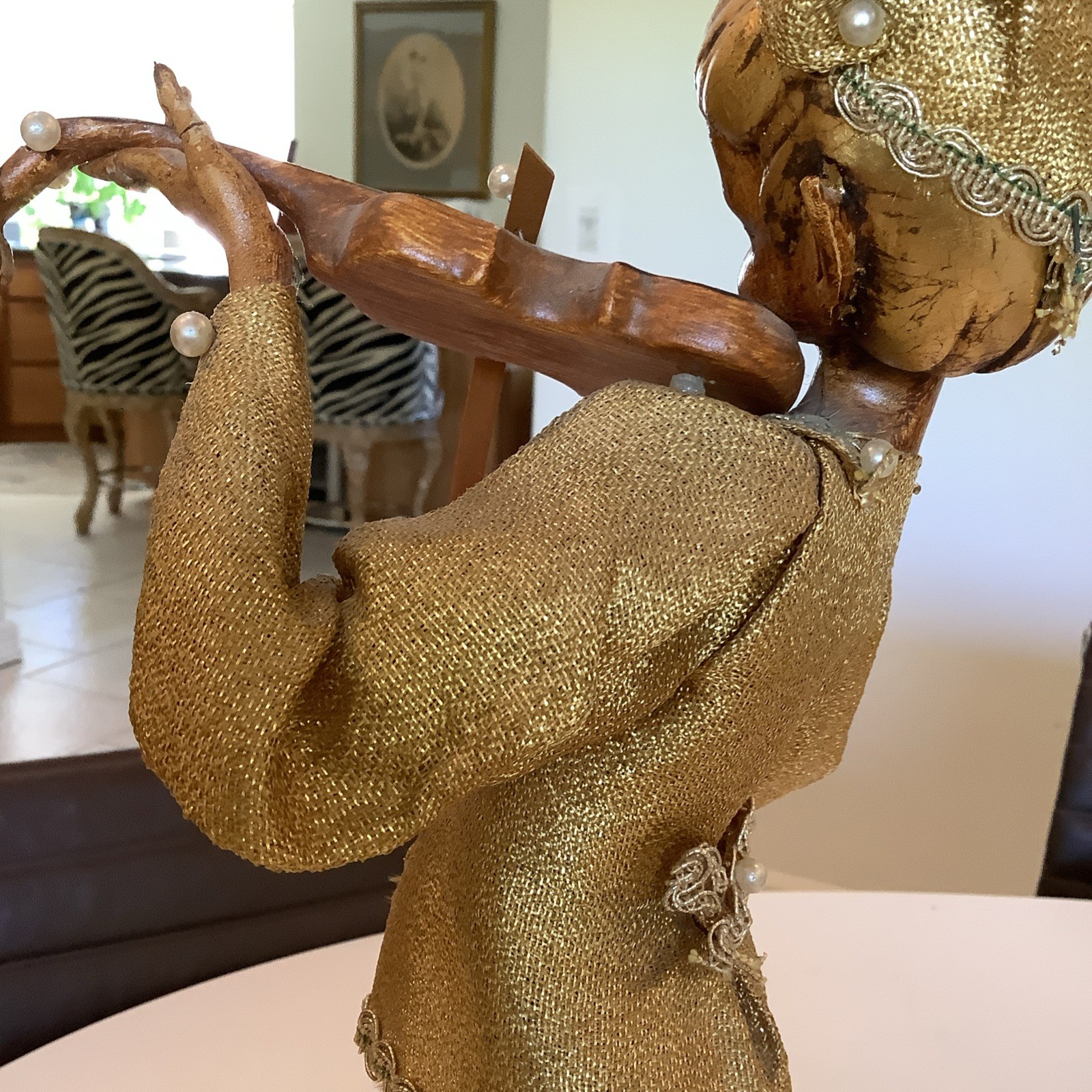 MCM Gilt Wood Composite 17.5” Pixie Elf Playing Violin Hollywood Regency