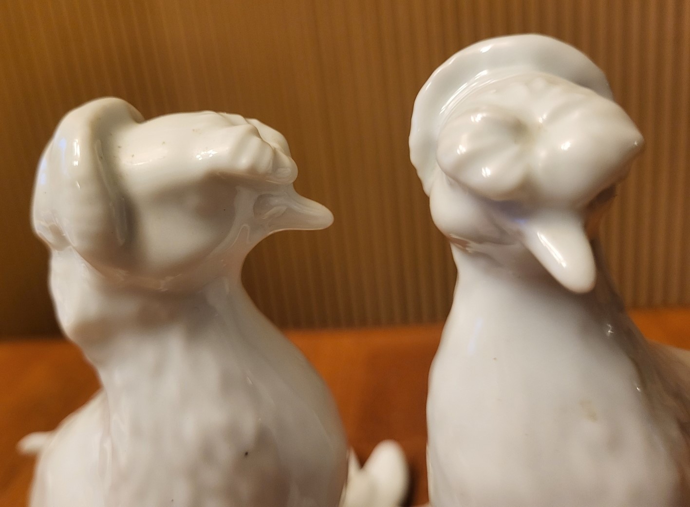 Vintage Pair of Jos Van Dijk Woestijnroos Porcelain Trumpeter Pigeons Sculptures