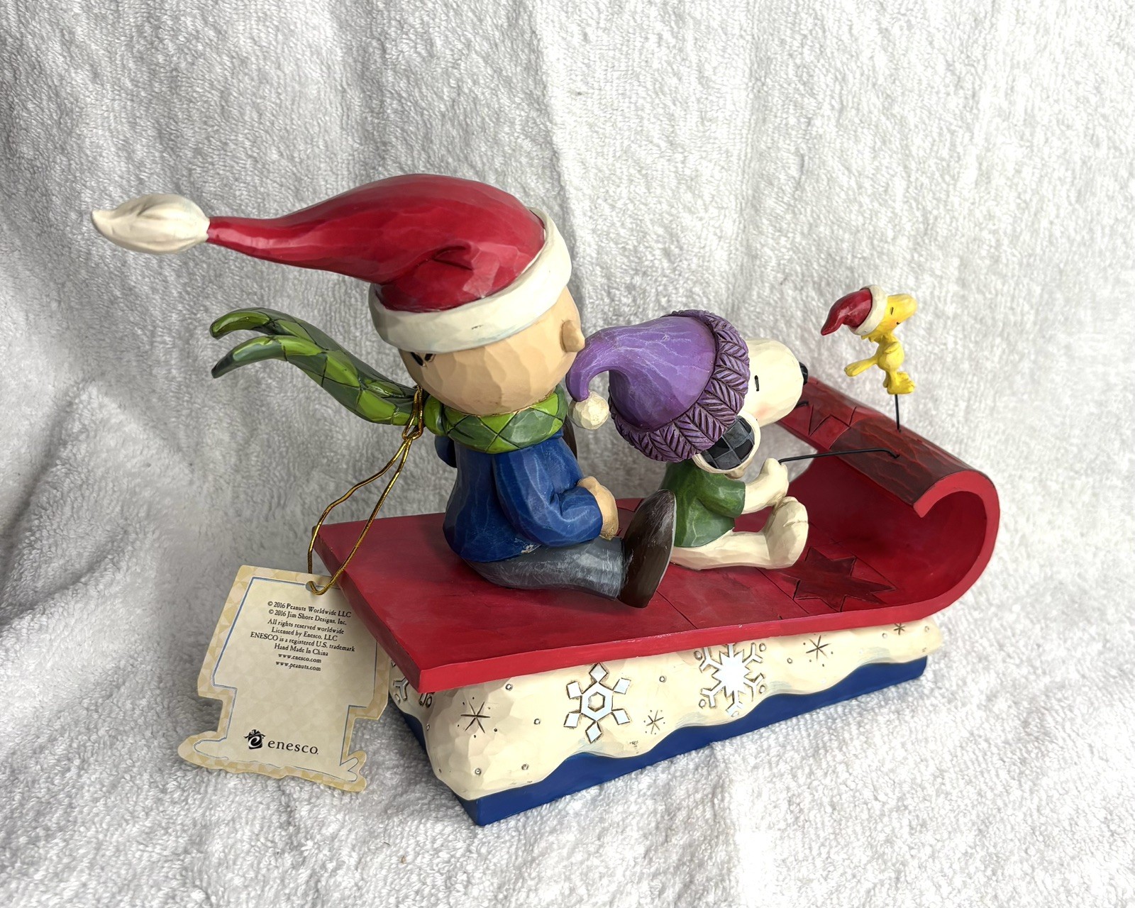 Jim Shore 4052726 “Snow Day!” Charlie Brown, Snoopy & Woodstock On Sled W/Box