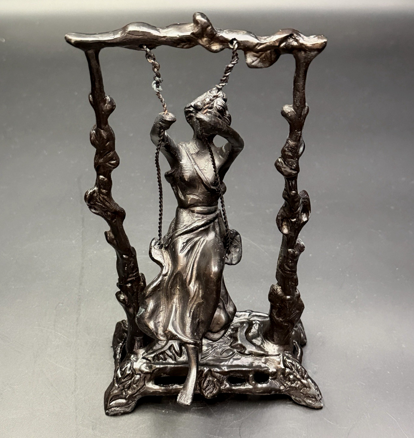 Vintage Girl on Swing Reproduction August Moreau Art Nouveau Bronze Sculpture