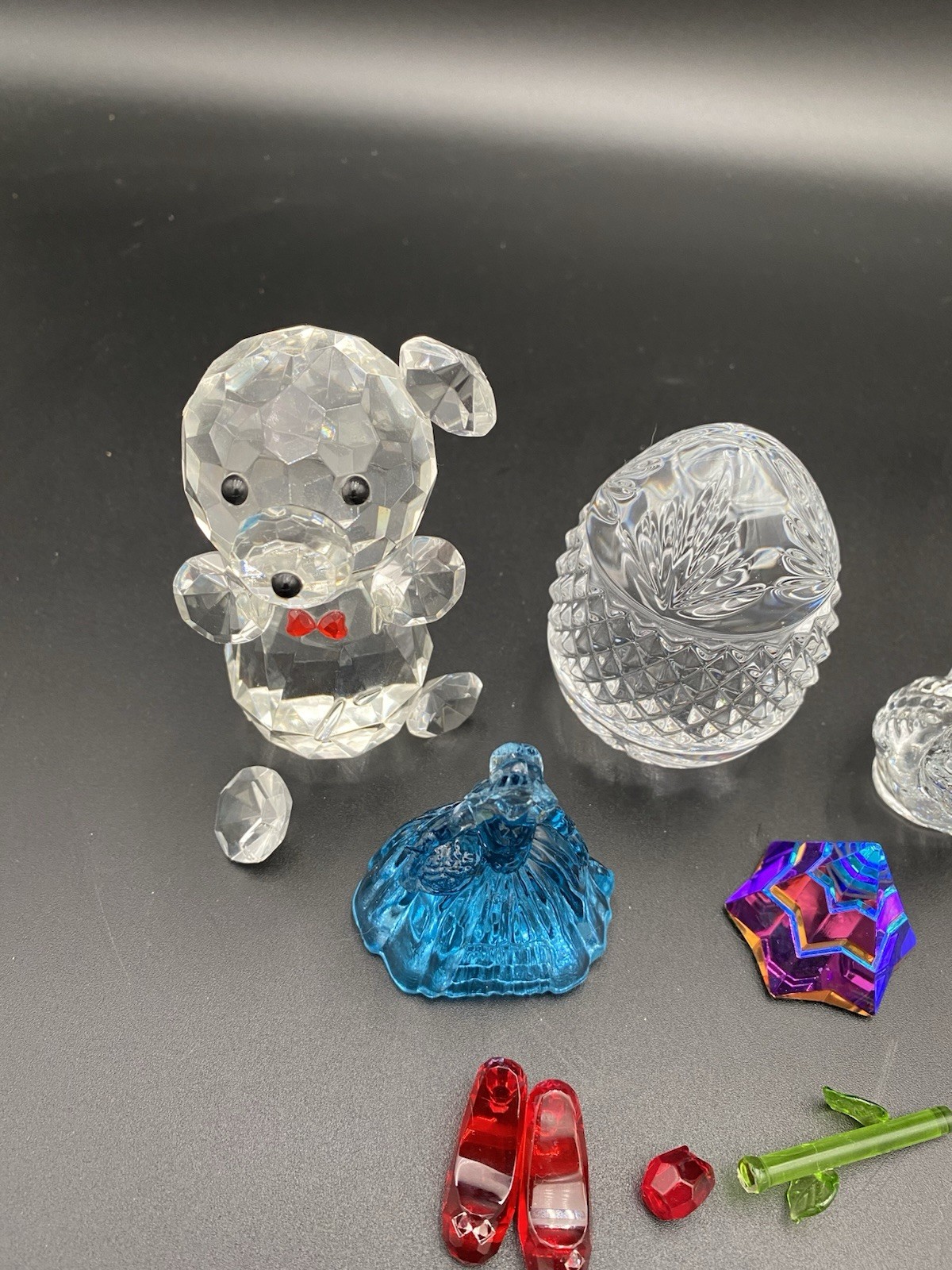 Lot Of Crystal/Glass Figures Repair/Damaged Ruby Slippers Rose Pyramid Teddy