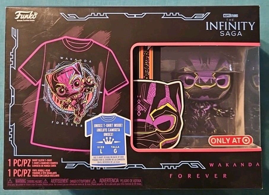 Black Panther Wakanda Forever Funko Pop with Unisex Adult Large T-Shirt
