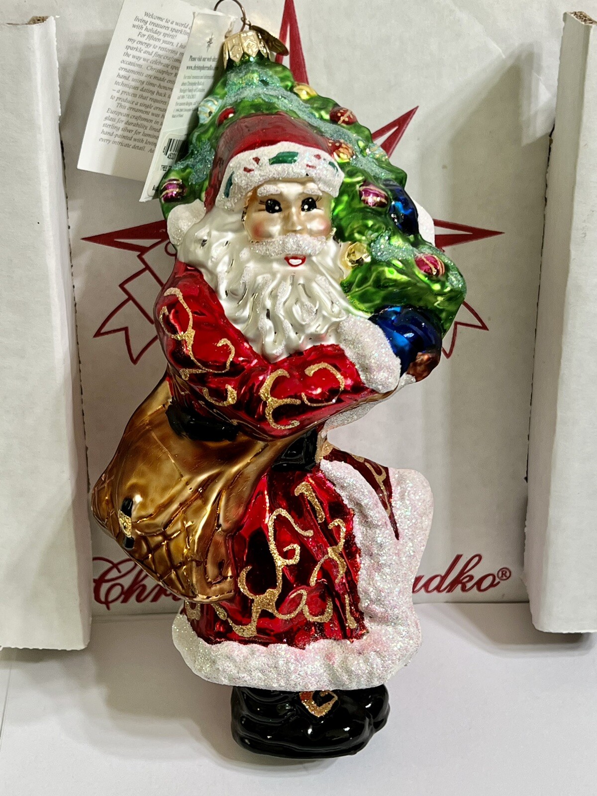 Radko TREE TRIMMIN SANTA Ornament 00-199-0 LARGE 9″ Fir Spruce Tree NWT