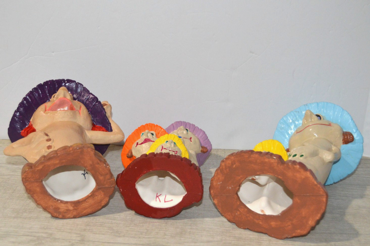 Ceramic Mushroom Family Vintage People Garden 1970s Hand Painted Anthropomorphic