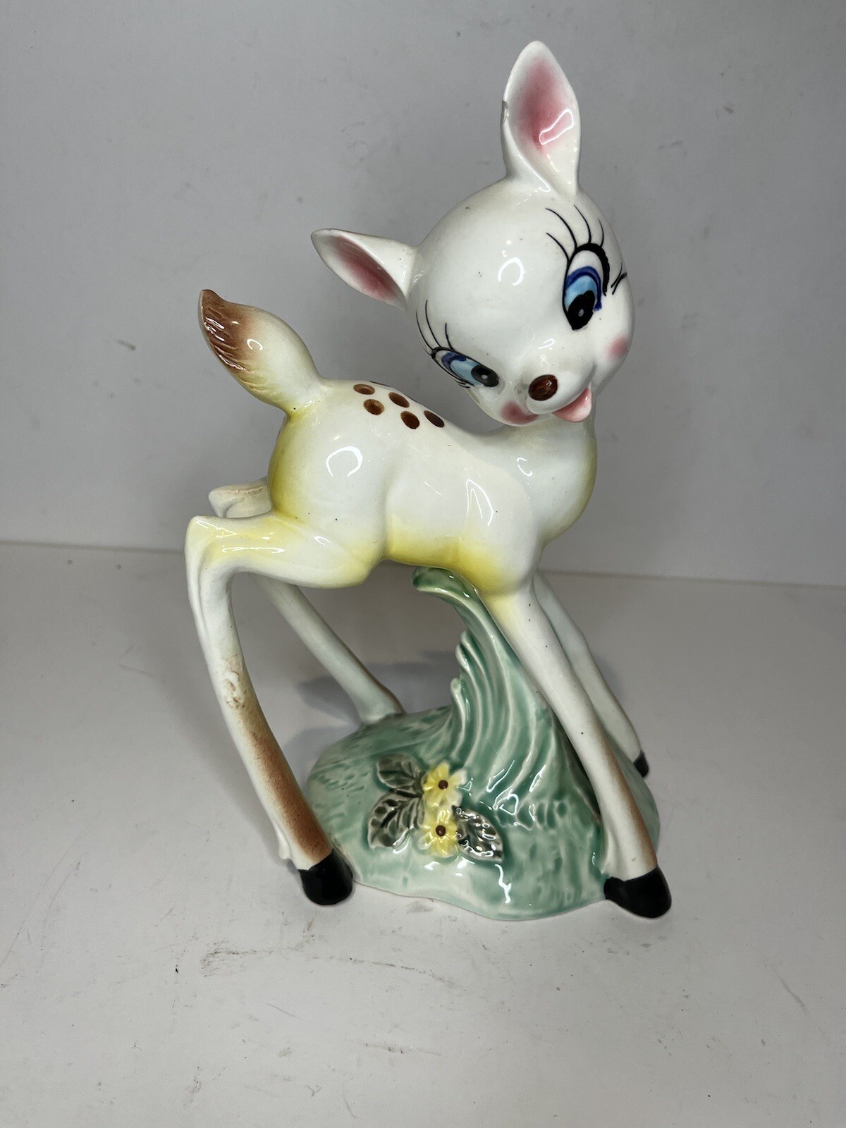 Rare Vintage Kitsch White Fawn Deer Made In Japan Figurine Pair Anamorphic