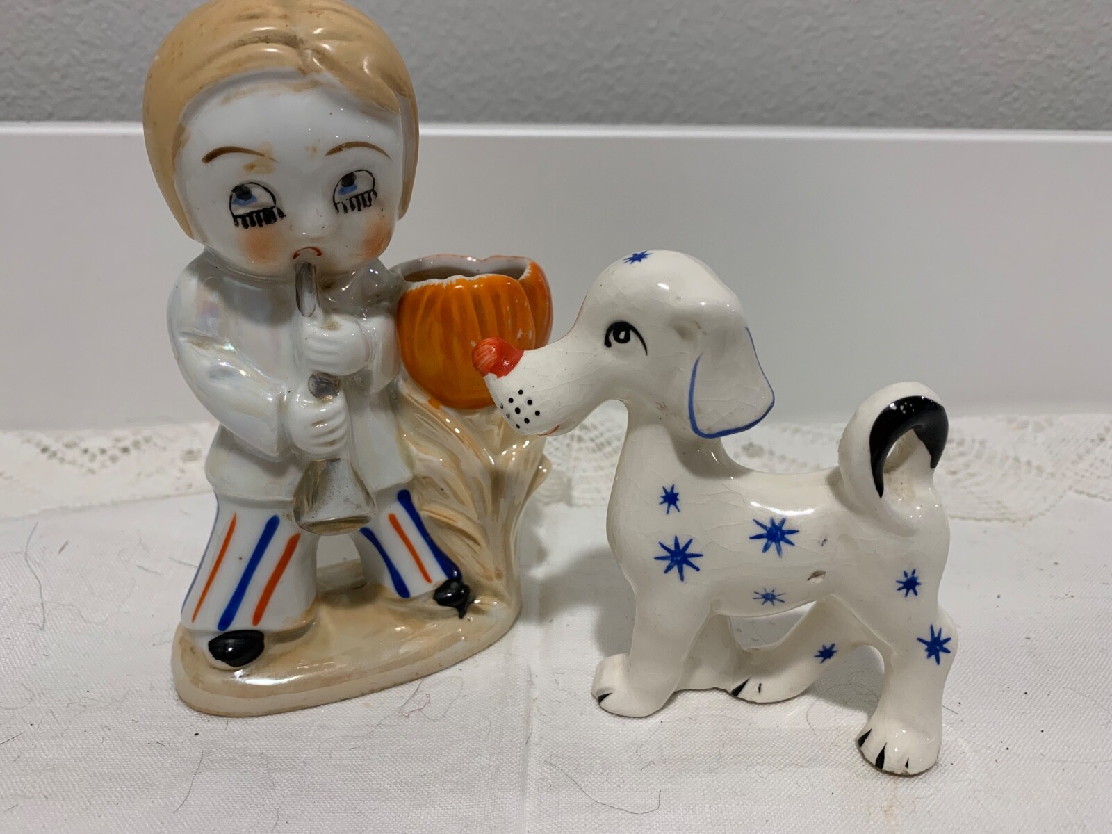 vtg japan 4th of july . stars and stripes boy and his dog figurines. Patriotic