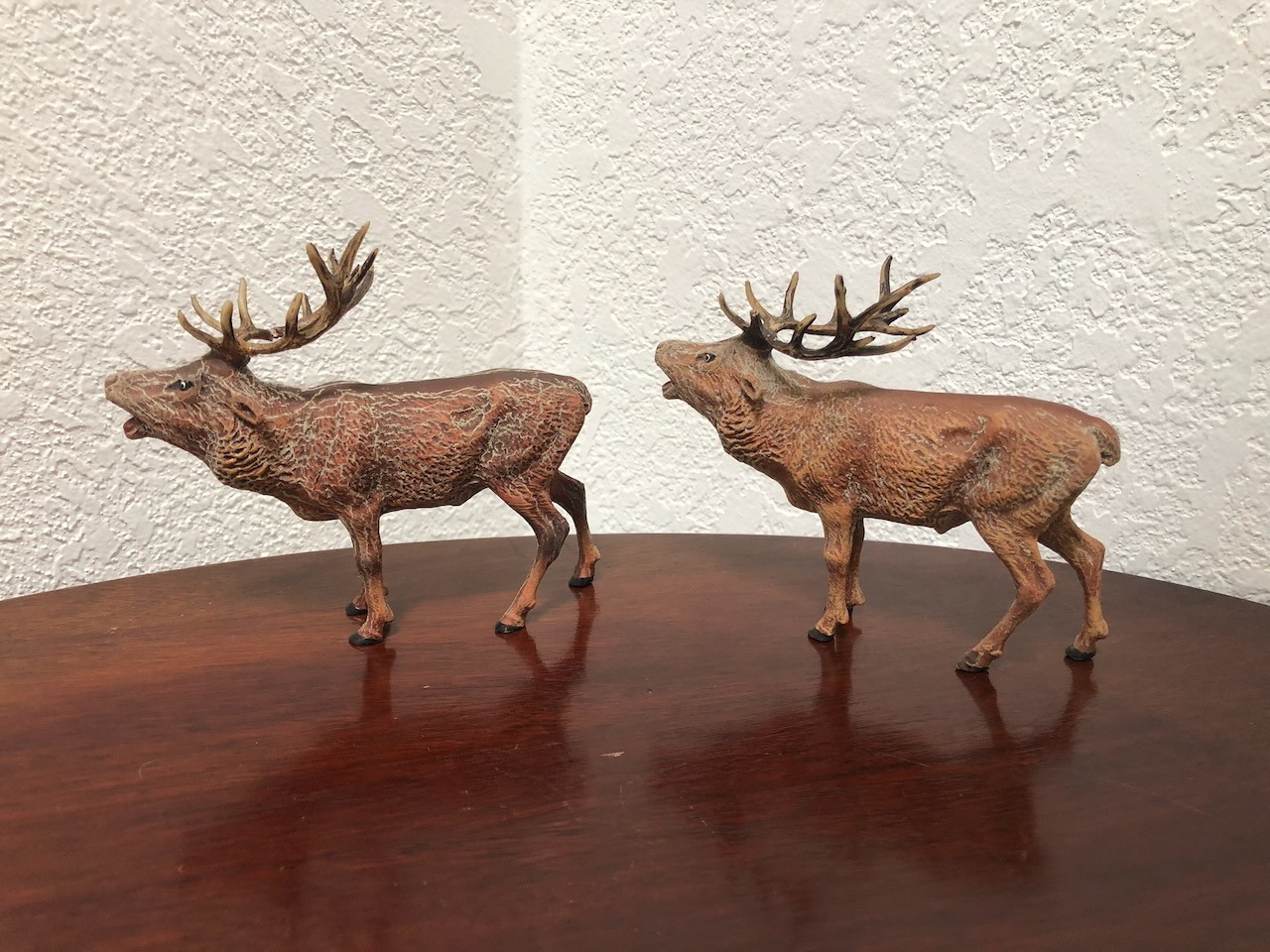 PAIR OF ANTIQUE GERMAN COMPOSITION DEER STAG RUNTING CALL 5″