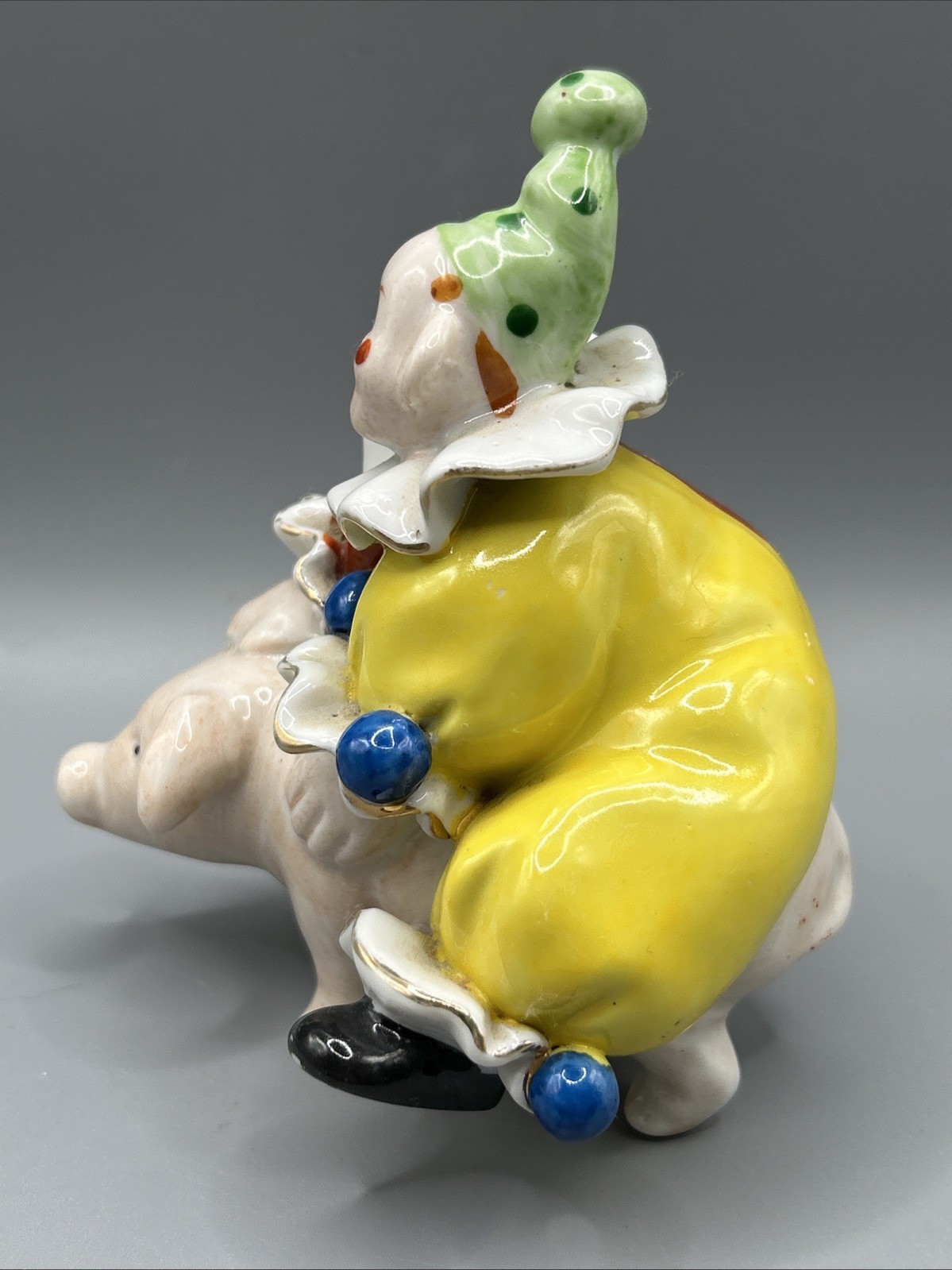 Ardalt Lenwile Circus Clown Riding Pig Figurine Made in Japan Glass Porcelain