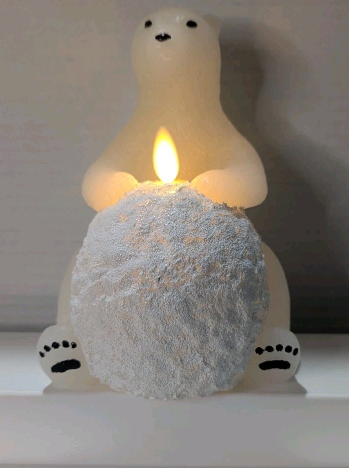 Martha Stewart Flameless Sitting Polar Bear Figural Timer Mode Fake Candle Look