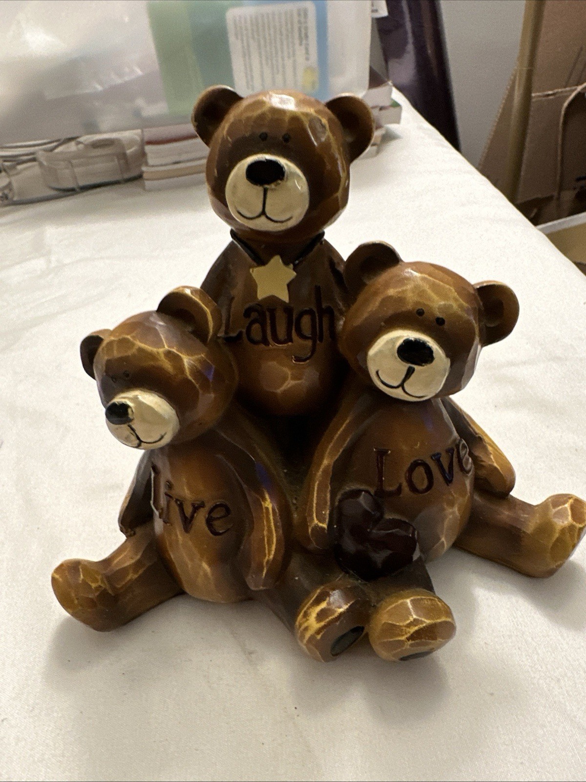 Bears Live Laugh Love Figurine, Wood-like
