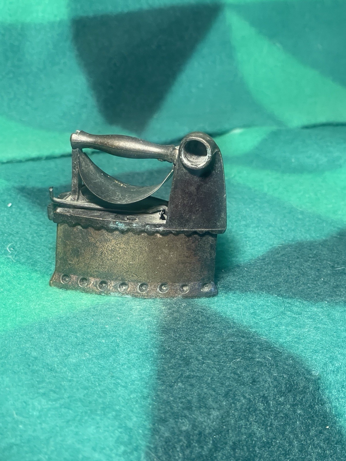 Vintage Miniature Cast Metal Flat Iron Pencil Sharpener Hinged Lid Novelty