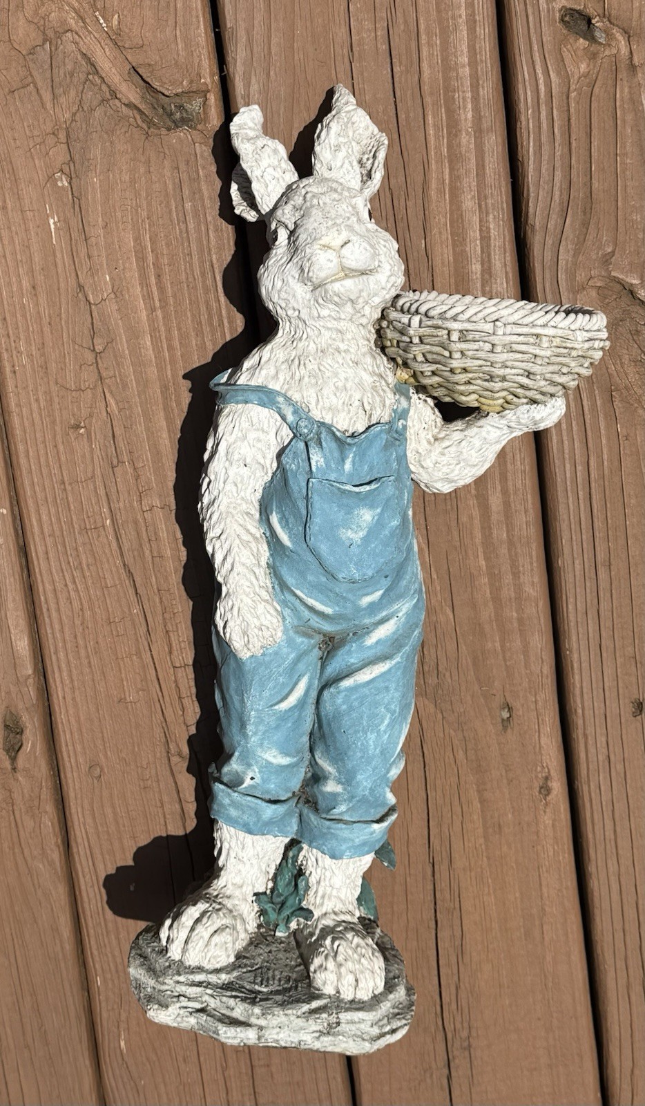 Vintage Garden Farmer Bunny Rabbit Statue With Basket 17 X 9 Inches