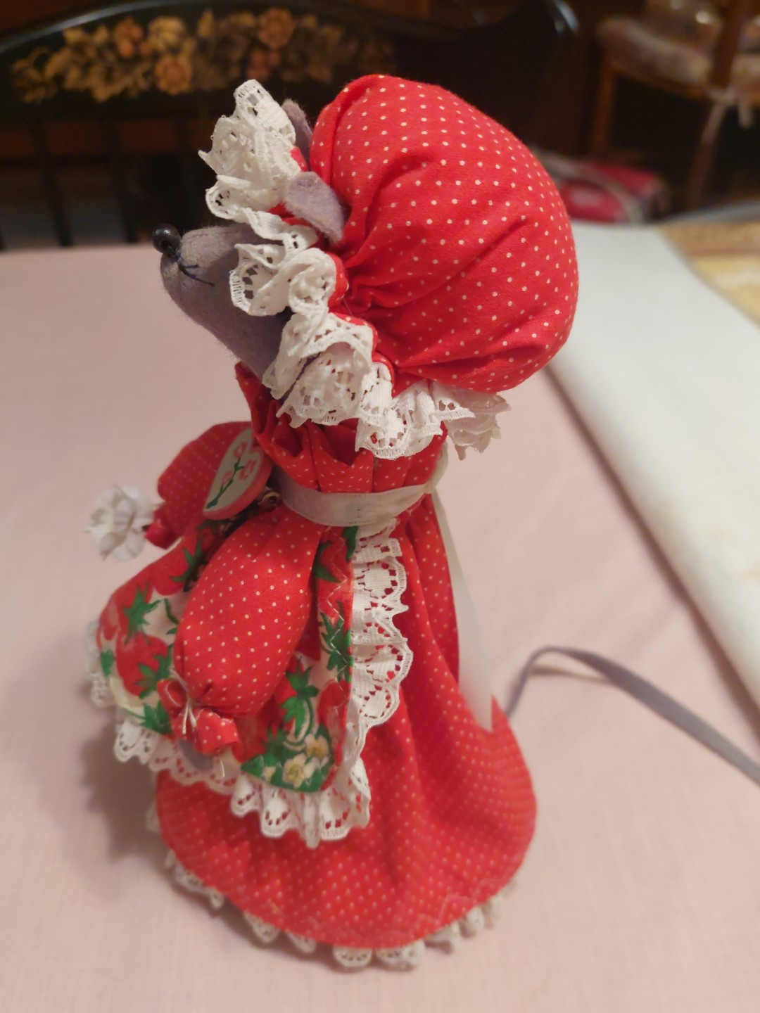Strawberry APRON Red POLKA DOT DRESS 9″ Lady Country Mouse Artisan Craft Felt
