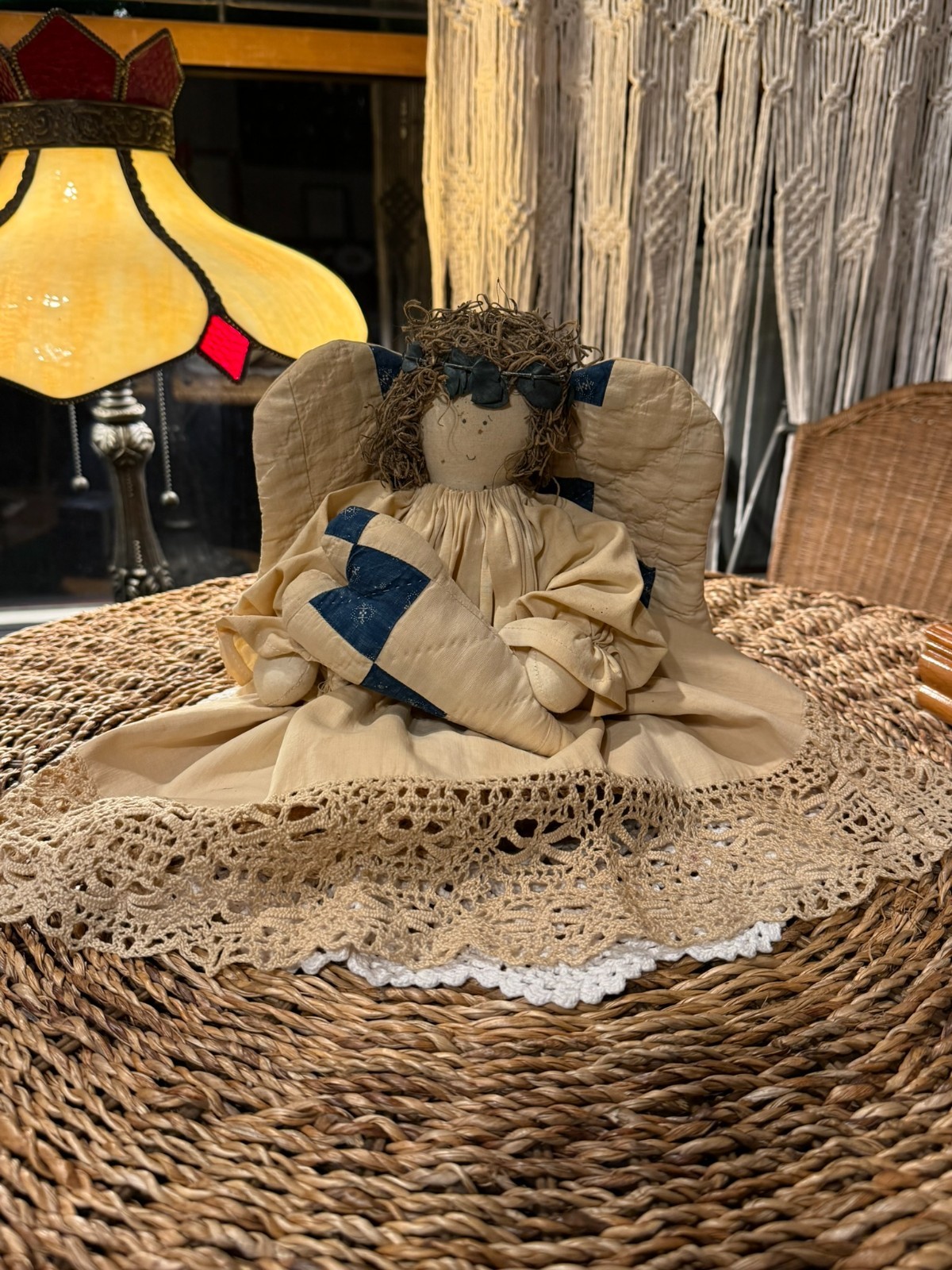 Quilted Angel shelf sitter with crocheted skirt