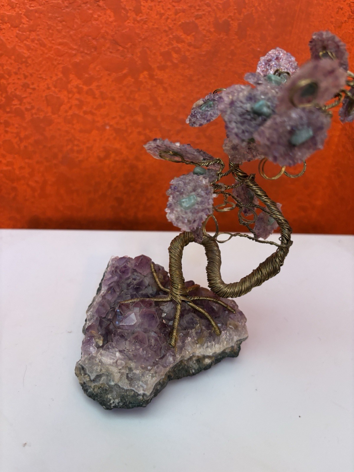Gorgeous Vintage MCM Gold Finish Amethyst Jade Bonsai Tree Jade