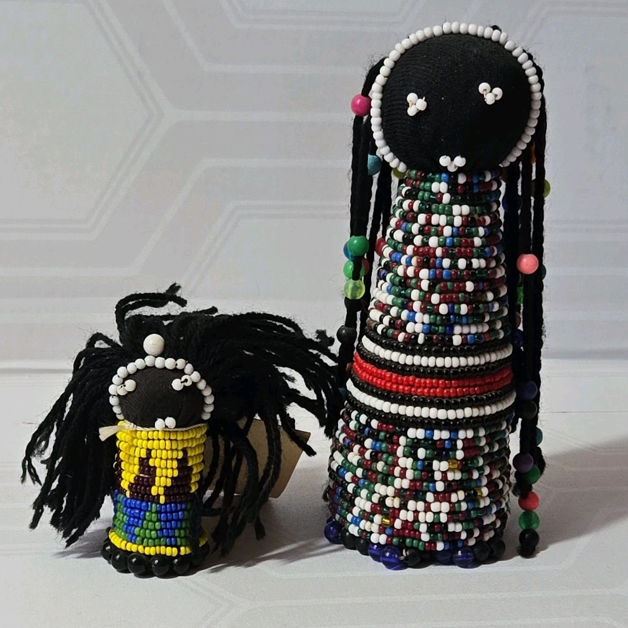 Lot 2 iSangoma Matron Doll Hand Vtg Hand Beaded Artisan S African Zulu Folk Art