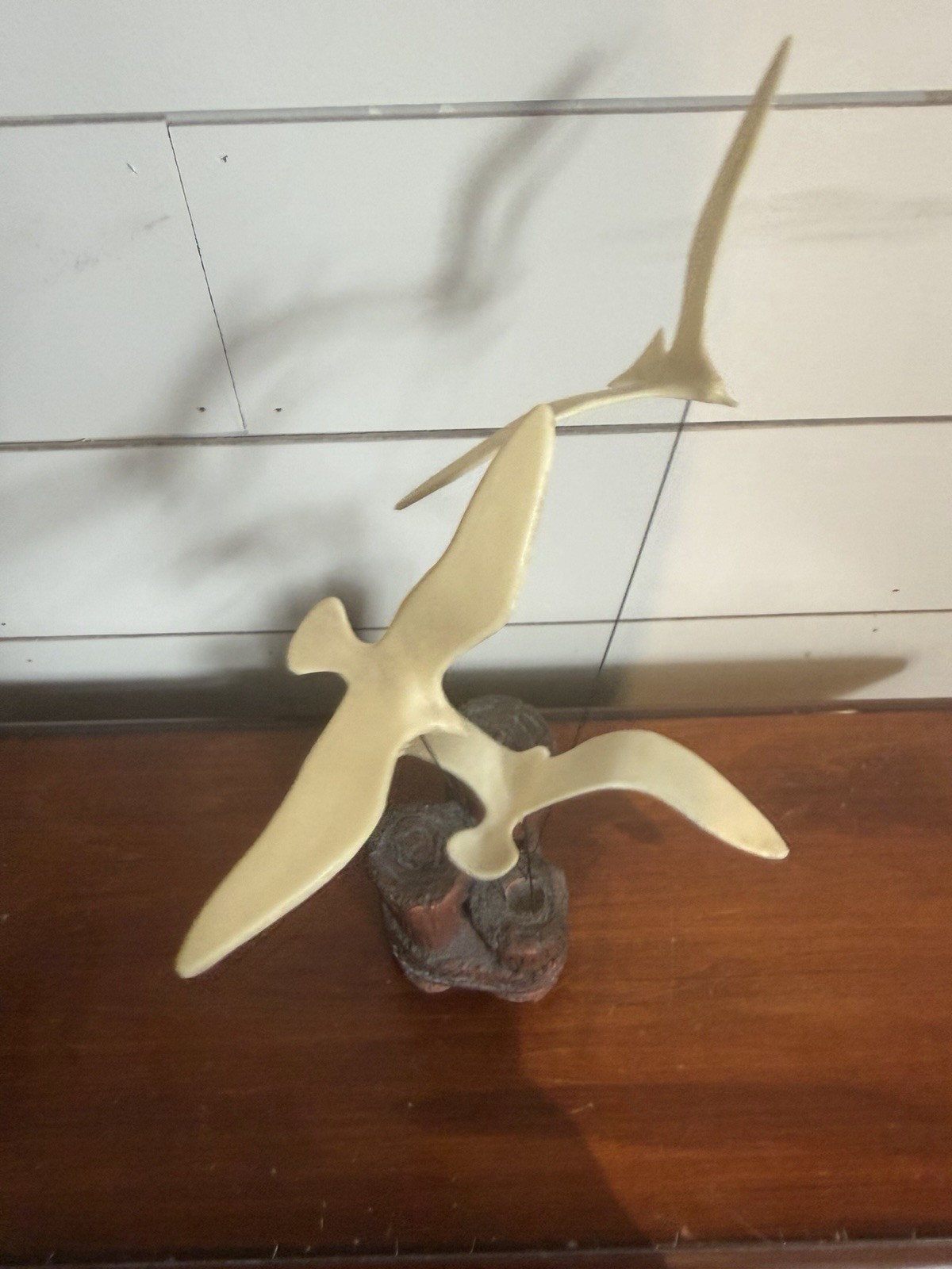 3D 1970s Vintage Wood & Seagull Sculpture Set of 2, Beige/Brown Decor