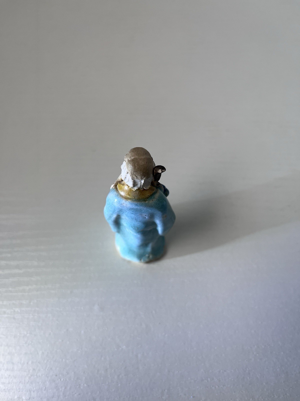 Hand Painted Chinese Mud Man Elderly Man Holding a Staff
