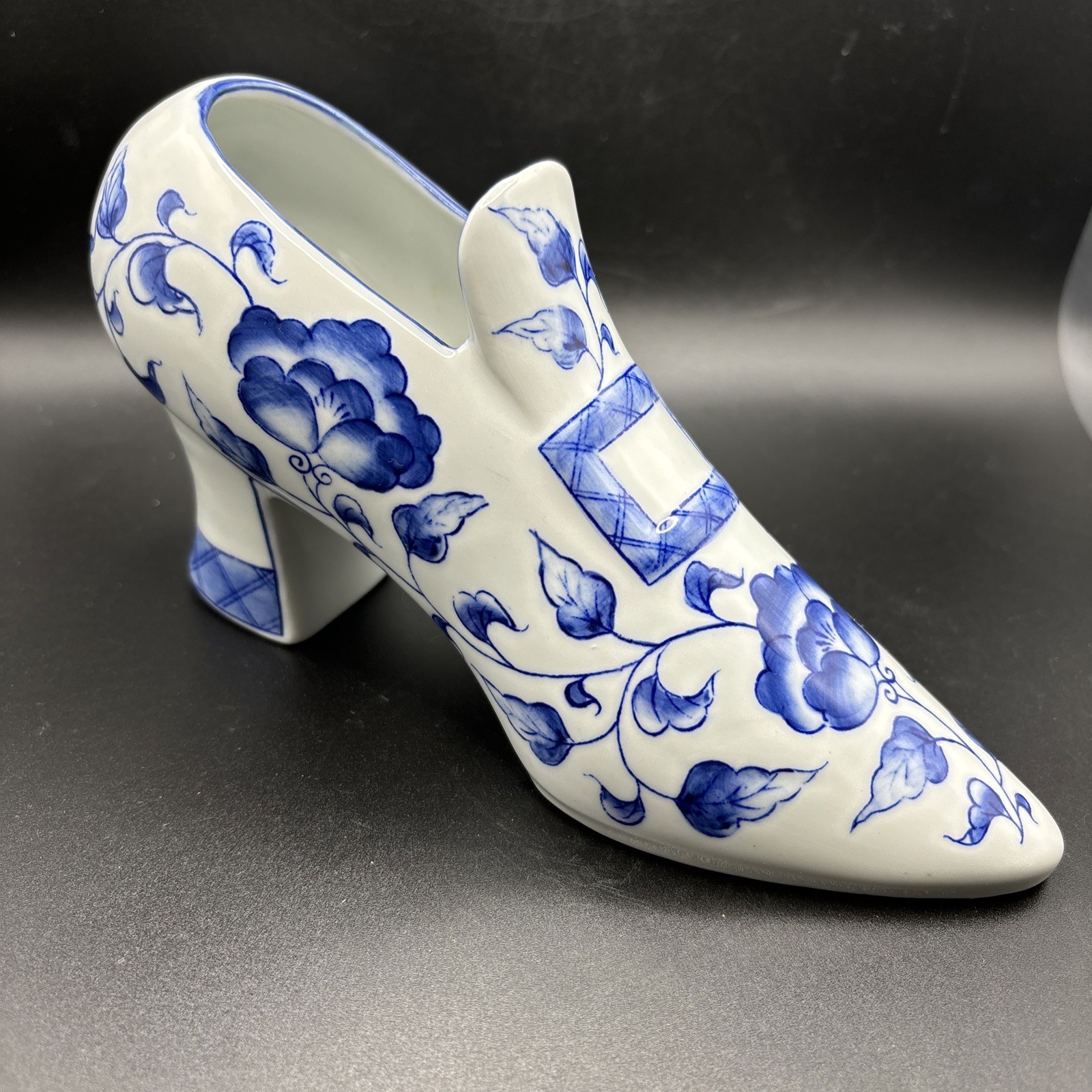 Vintage Andrea by Sadek Porcelain Blue Floral Shoe Figurine Decor Collectible