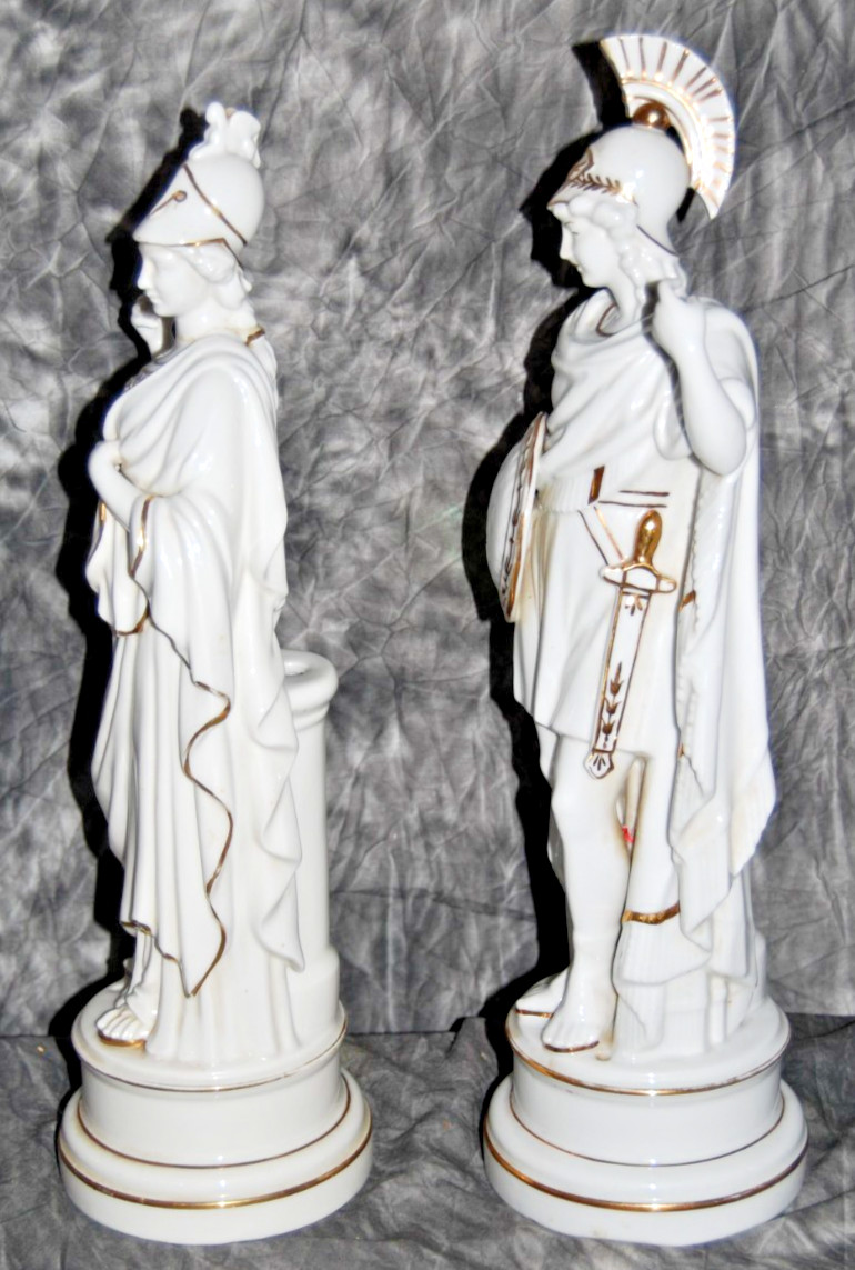 Vintage Porcelain Figurine Athena & Ares Greek God Statues Gold Trim Meissen?