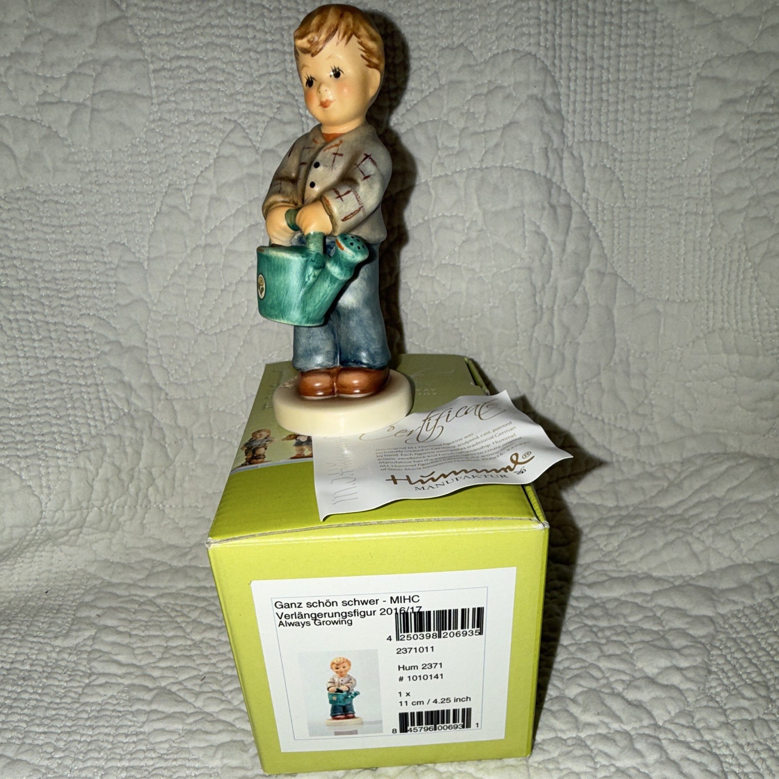 M.I. Hummel ‘Always Growing’ Boy Ceramic Figurine 4 1/4 in Box COA 2014