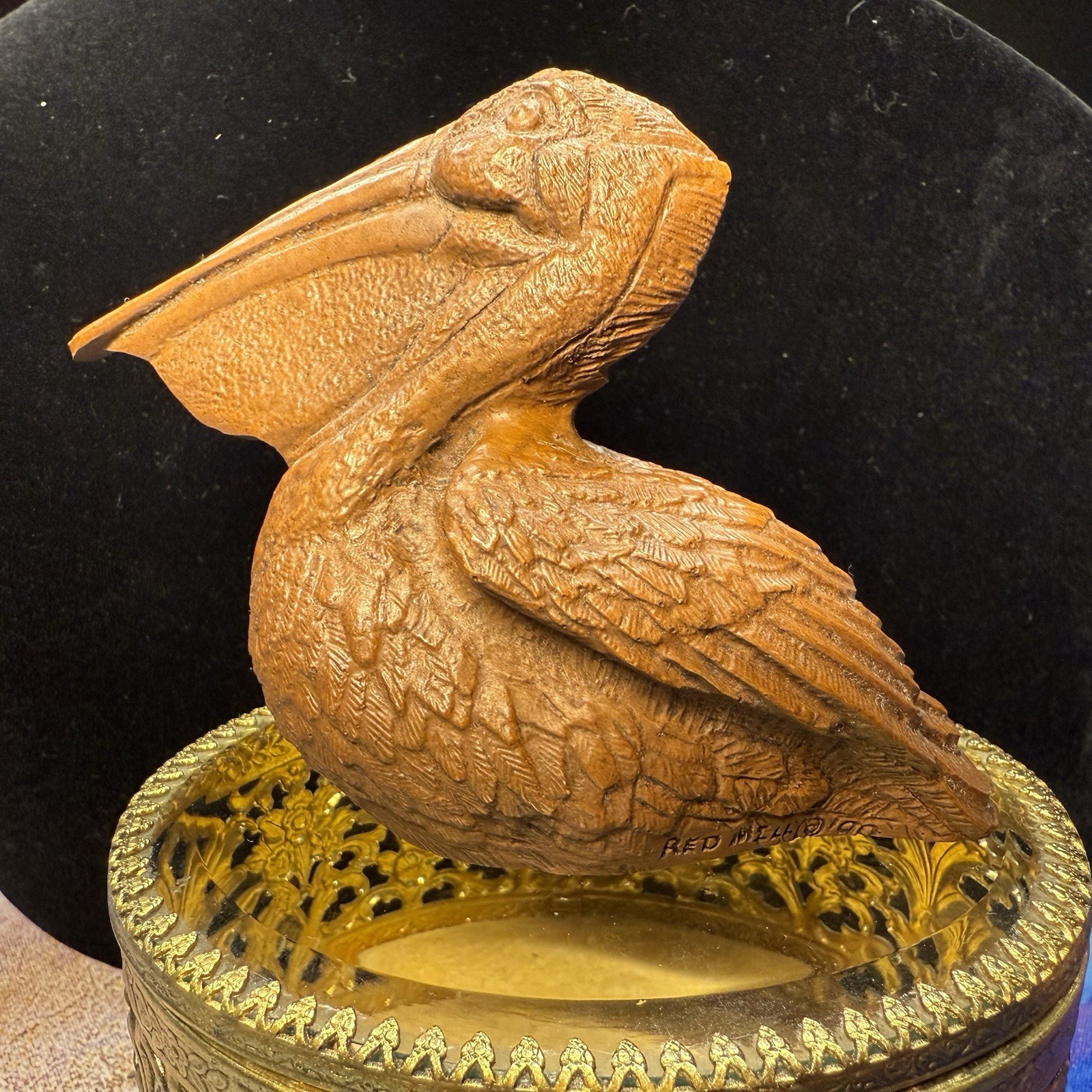Red Mill Co Pelican Figurine Vintage Hand Crafted Crushed Pecan Shell 3”