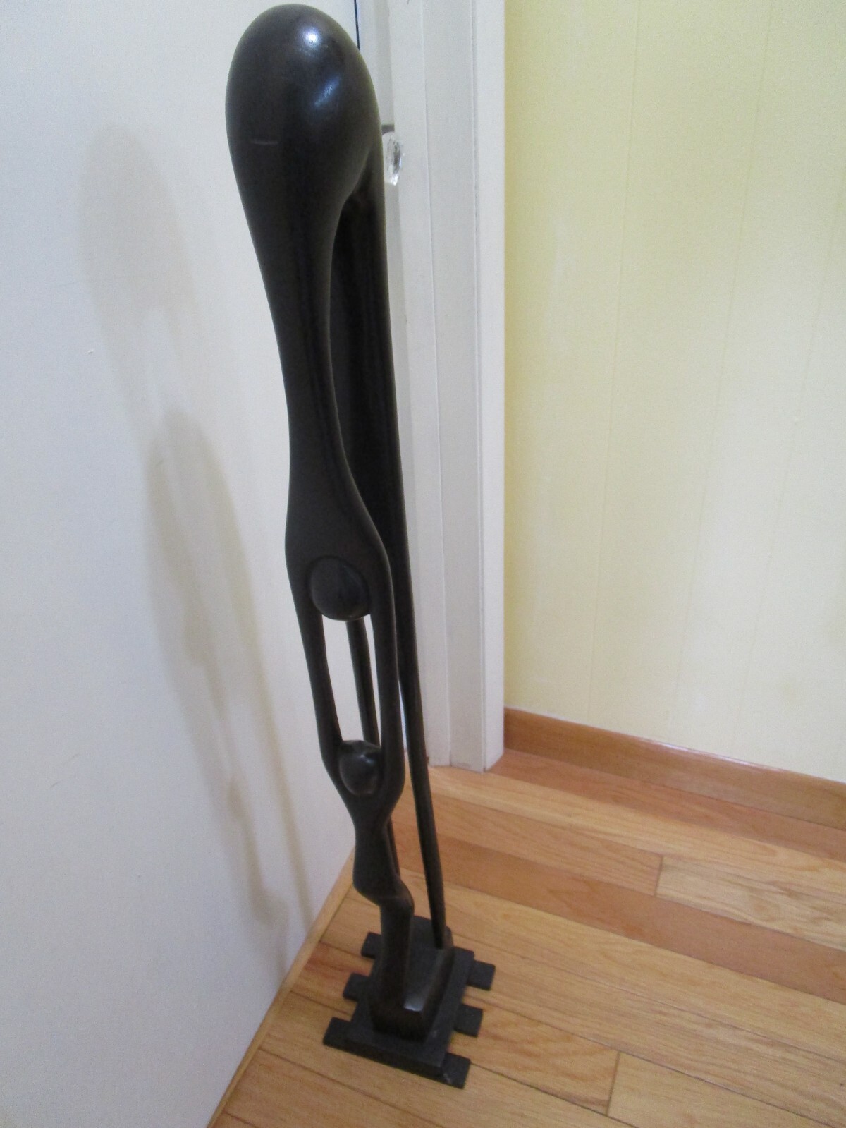 Vintage Wood Folk Art Carved Mother & Child Sculpture statue brass base 41″ T