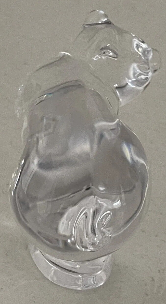 Daum France Clear Crystal Glass Piglet Figurine Signed 3″ Porcine Paperweight