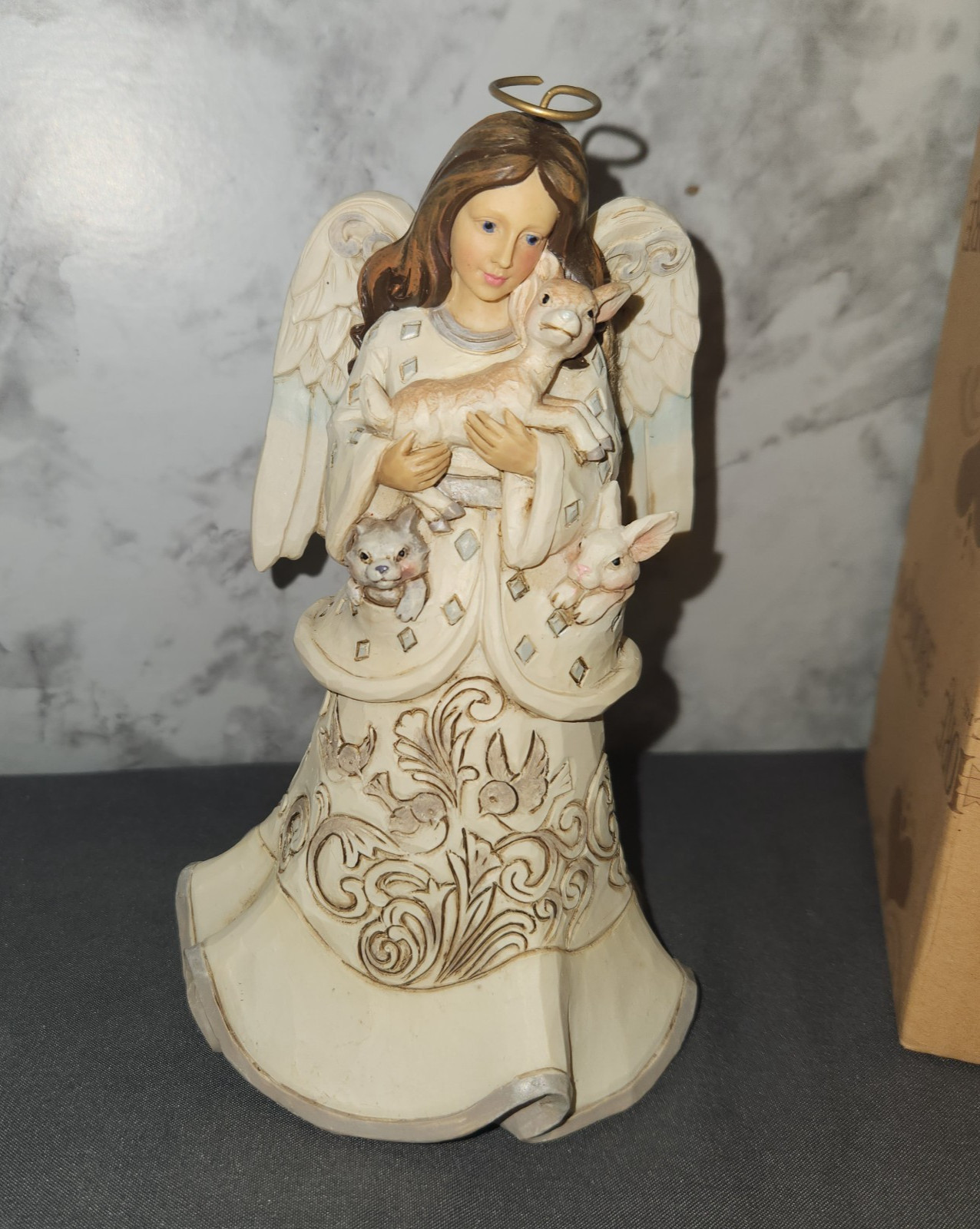 Jim Shore 2017 “Creature Comforts” Angel W/Animals Fawn Rabbit Raccoon #4058736