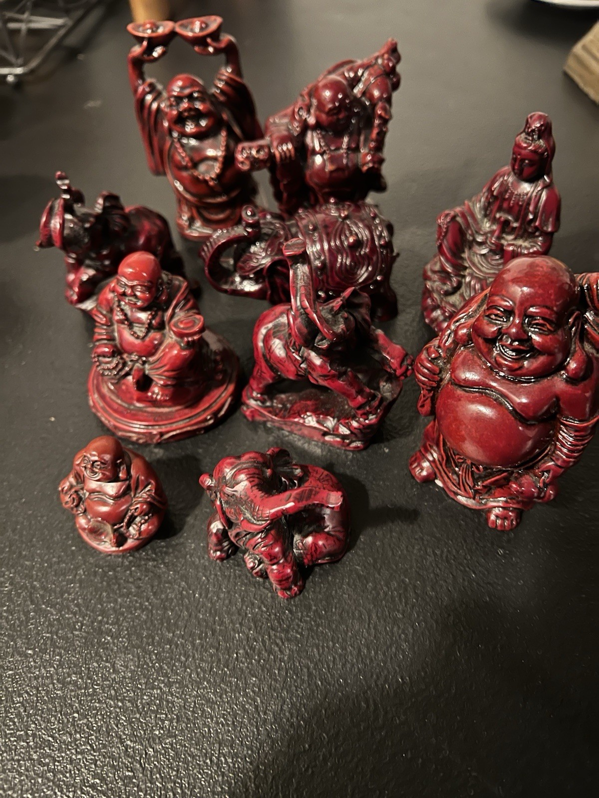 Lot of 10 Red Glossy Resin Buddha and Elephant Figurines for Any Room Unboxed