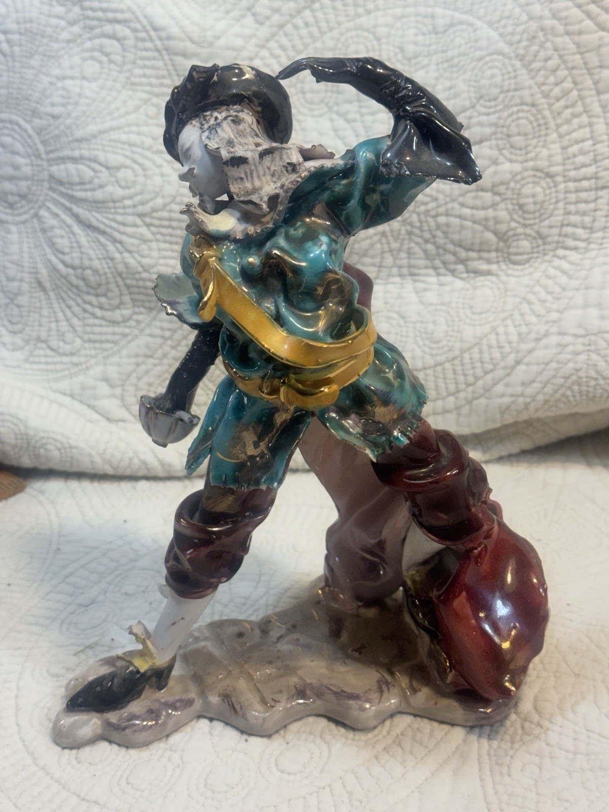 Ceramic Hand Painted Pirate Figurine Glossy Multicolor 11 Inch Adult Decor
