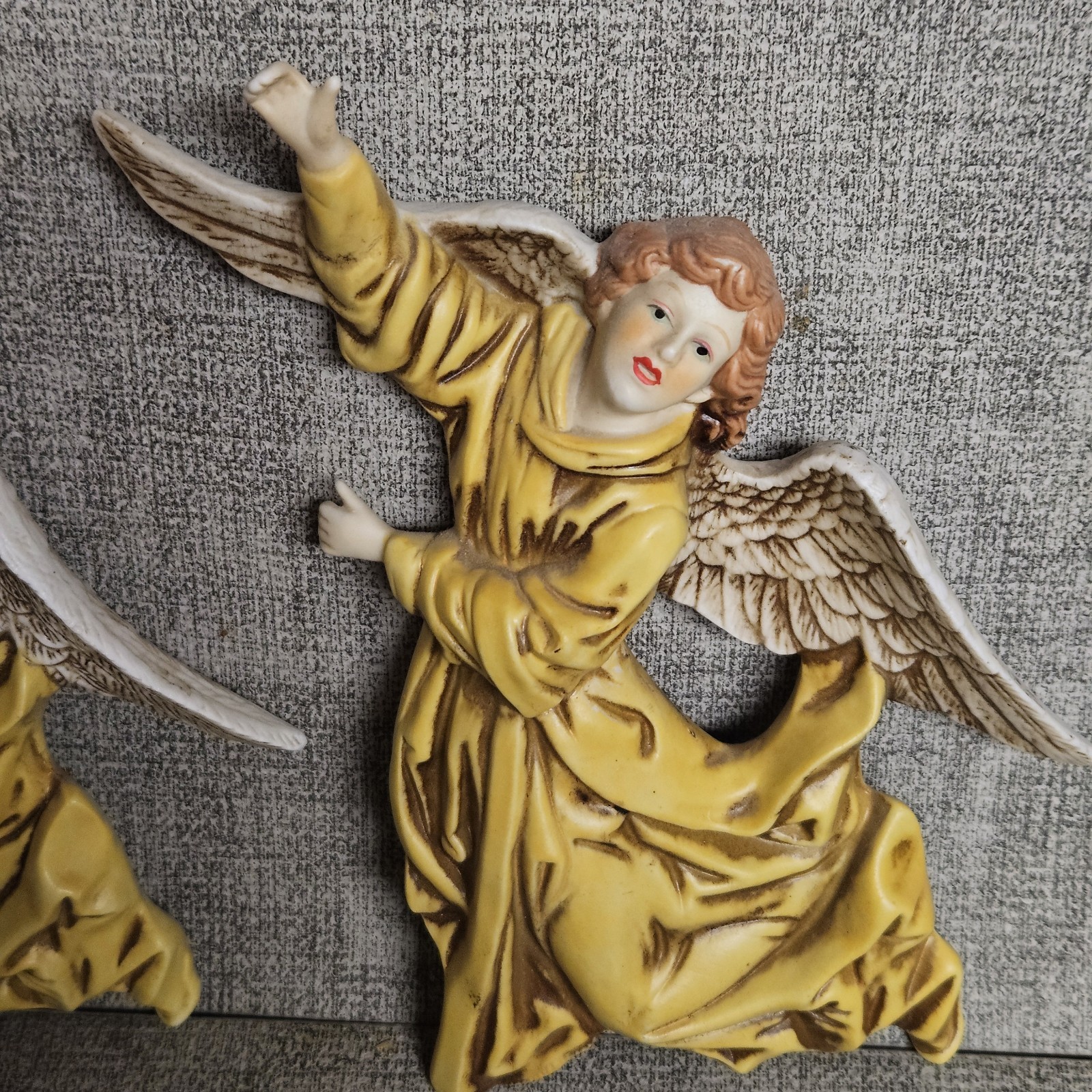 2 Vtg. Bisque Porcelain Guardian Angel Wall Hangings Neoclassical Baroque Style