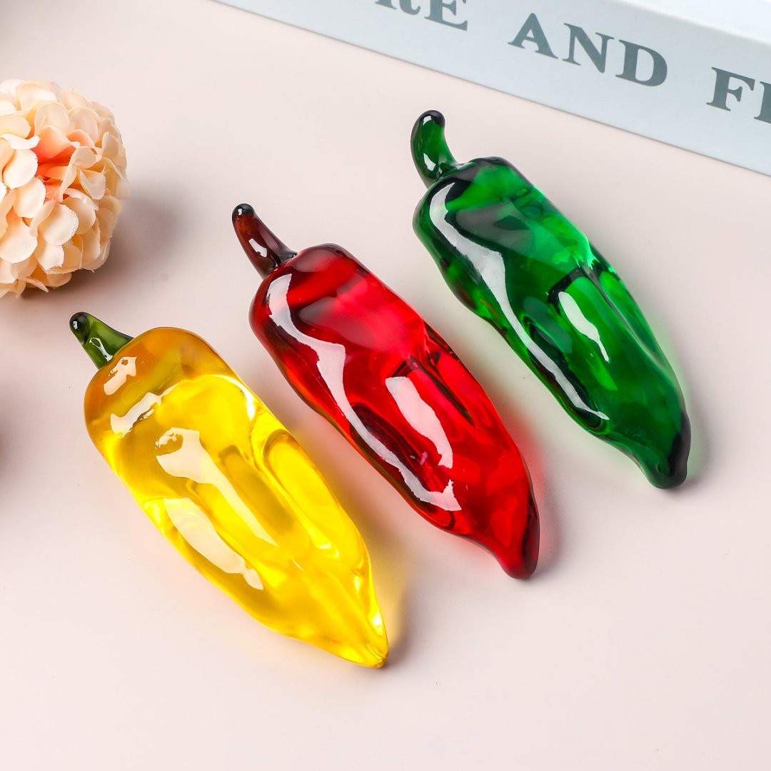 Crystal Chili Figurine Collectible Paperweight Glass Pepper Ornament For Kitchen